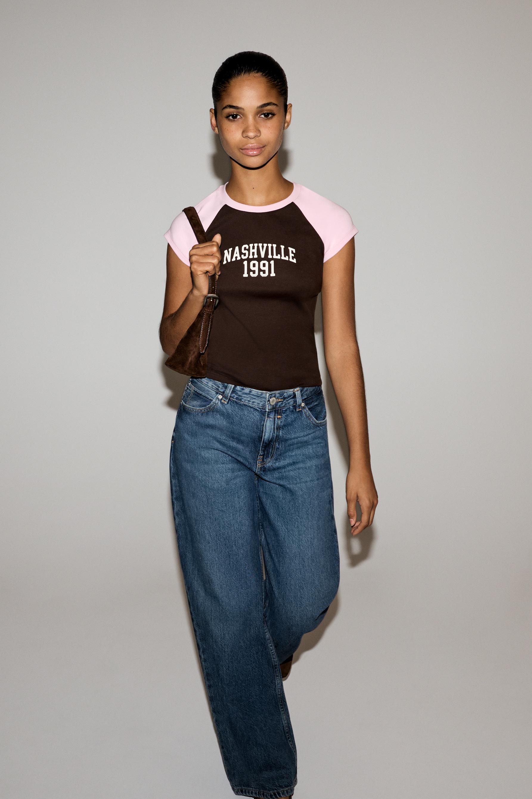 Printed raglan sleeve T-shirt — CHOCOLATE