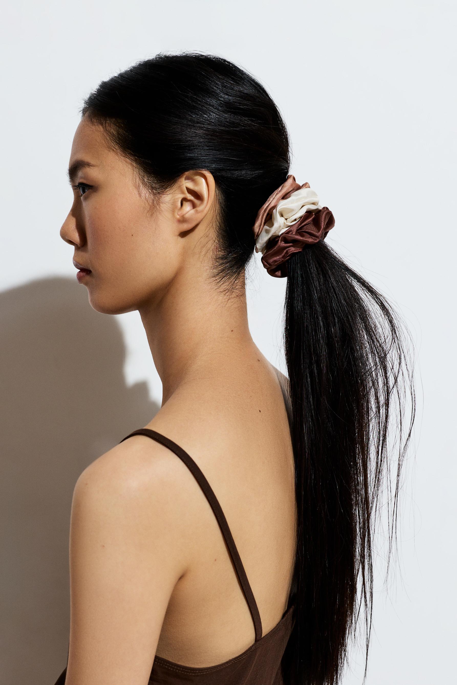 Satin Scrunchies (5-Pack) — DARK BROWN