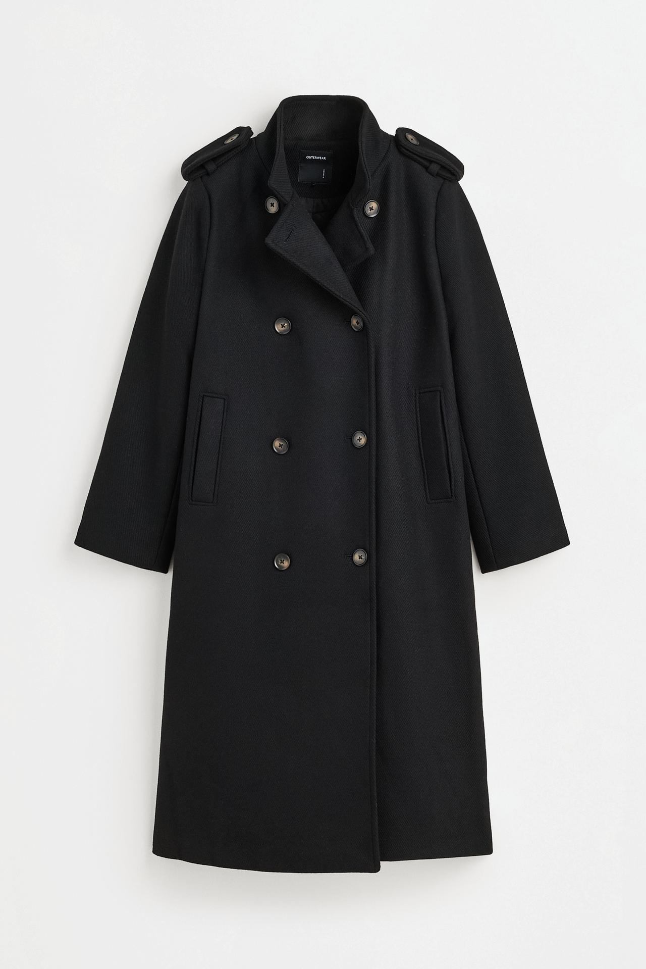Long synthetic wool coat — BLACK