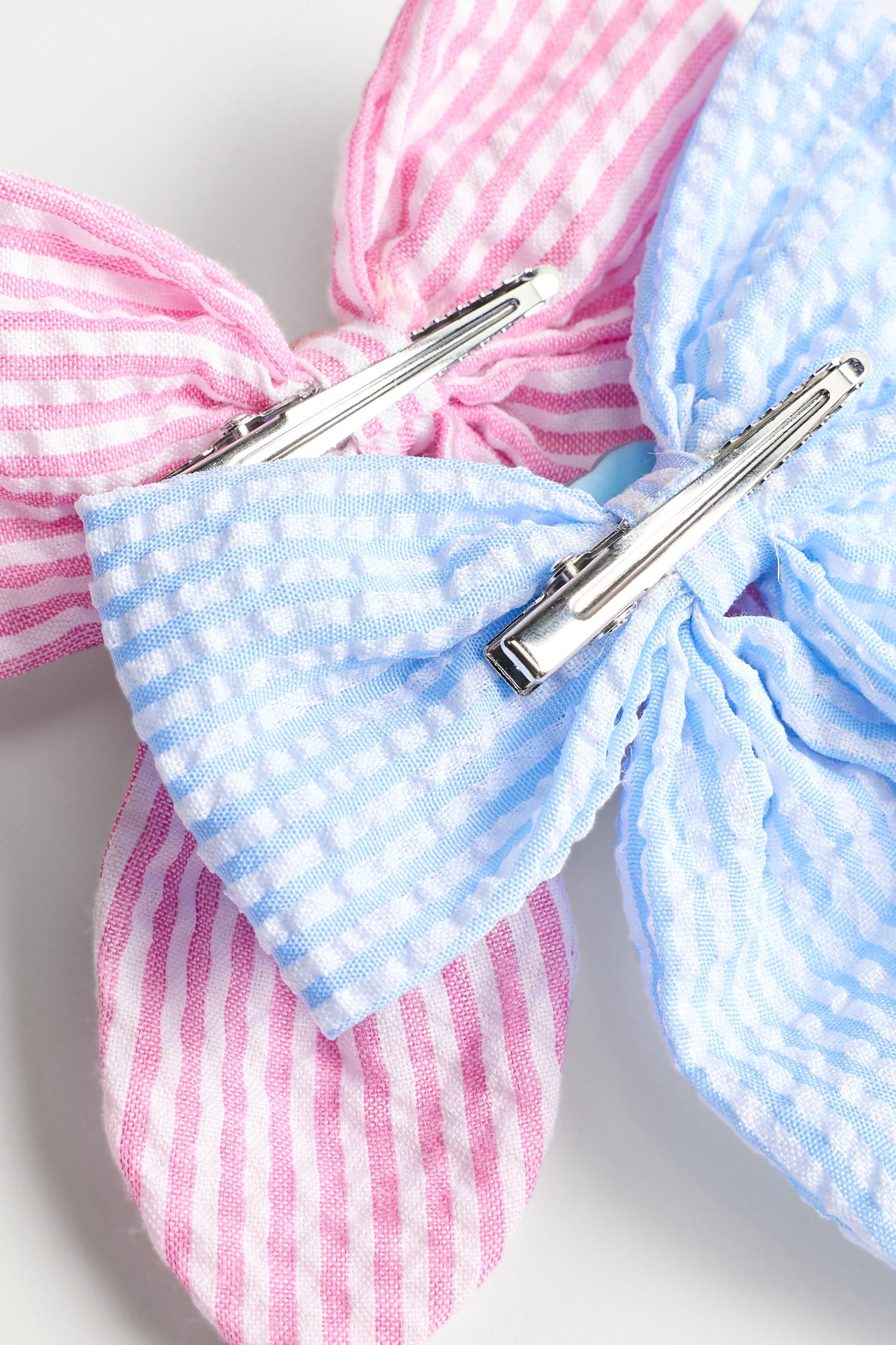 Striped bow hair clips (2-pack) — BLUE