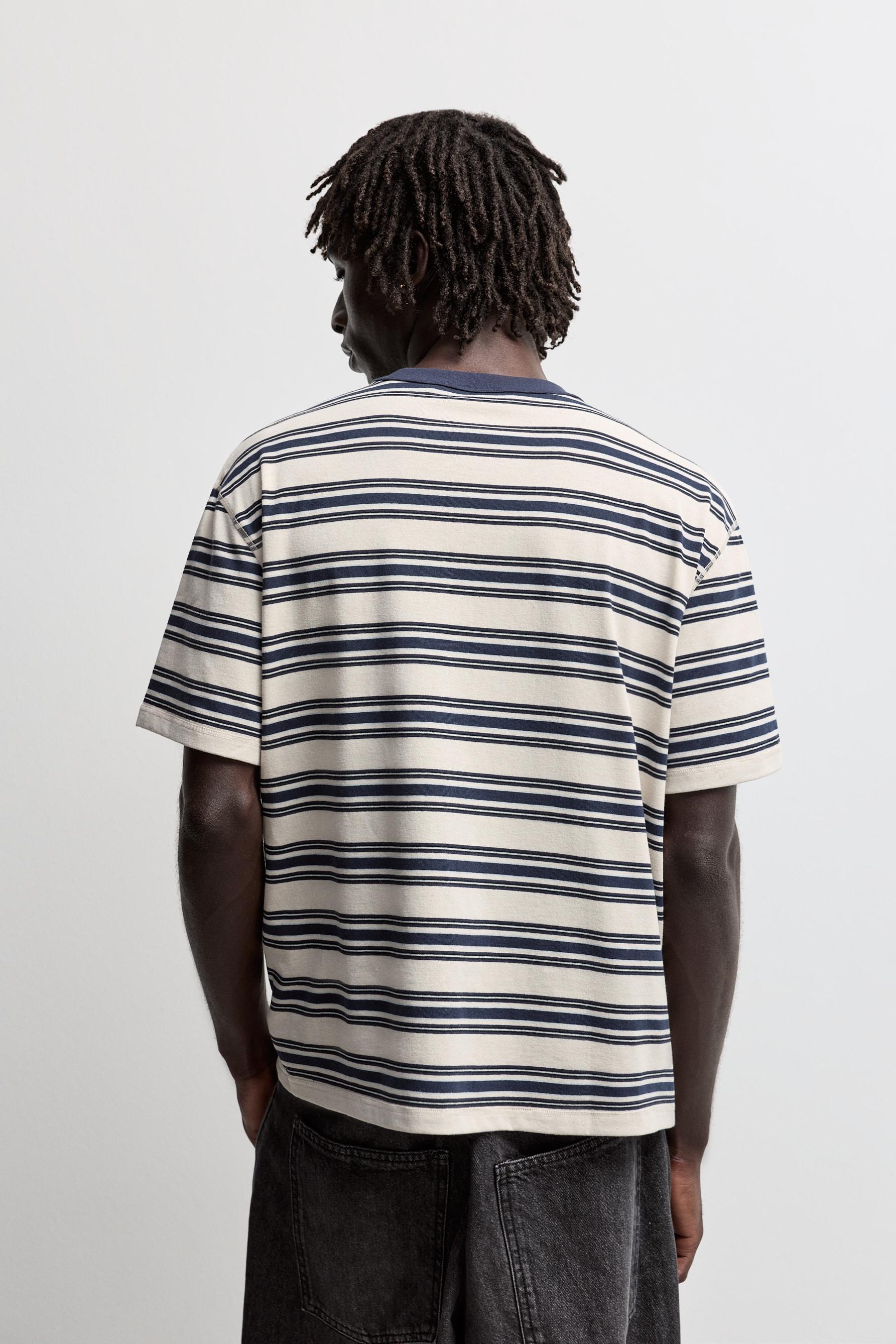Textured striped T-shirt — VANILLA