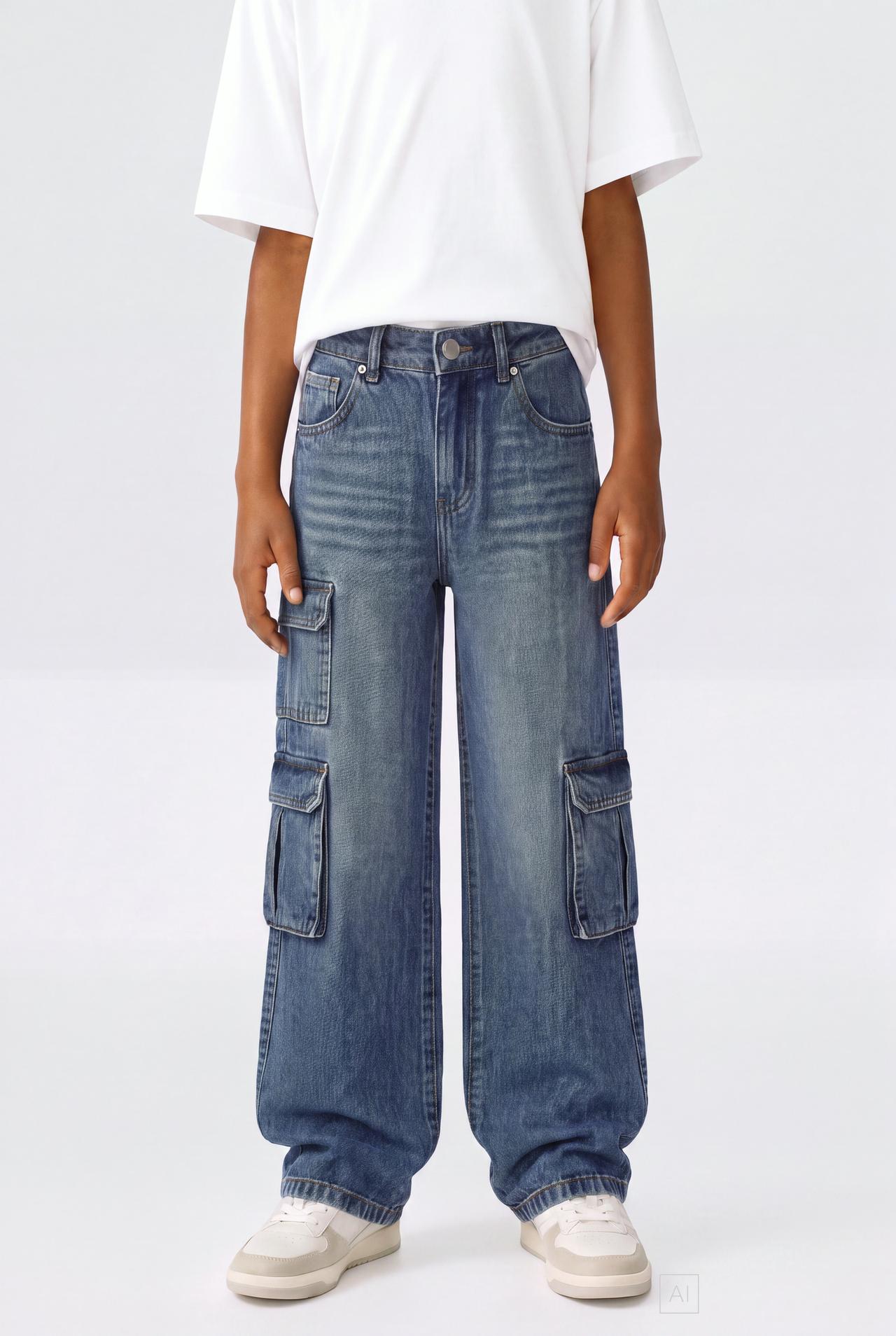 Wide-leg cargo jeans — BLUE