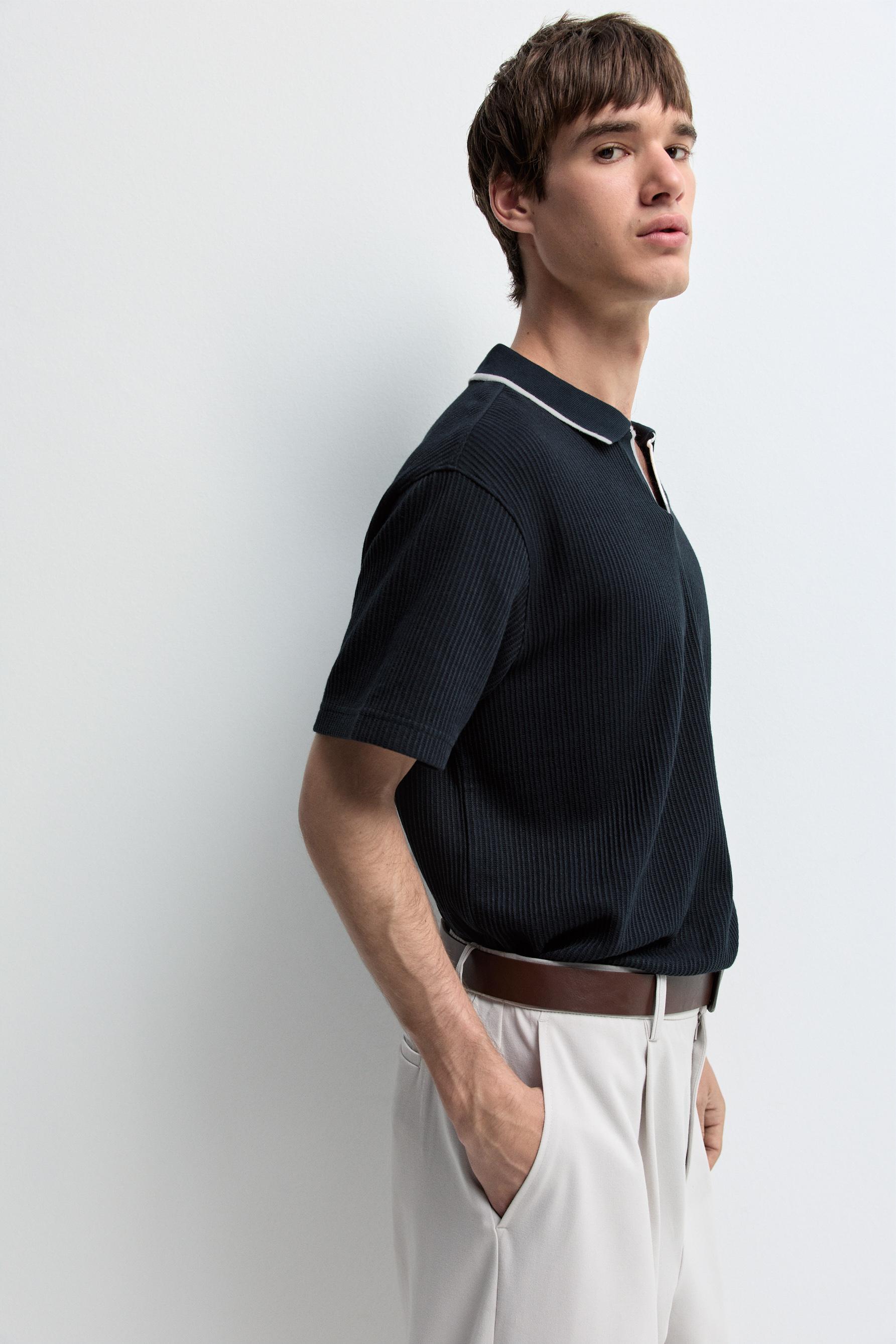 Contrast rib polo shirt — DARK NAVY