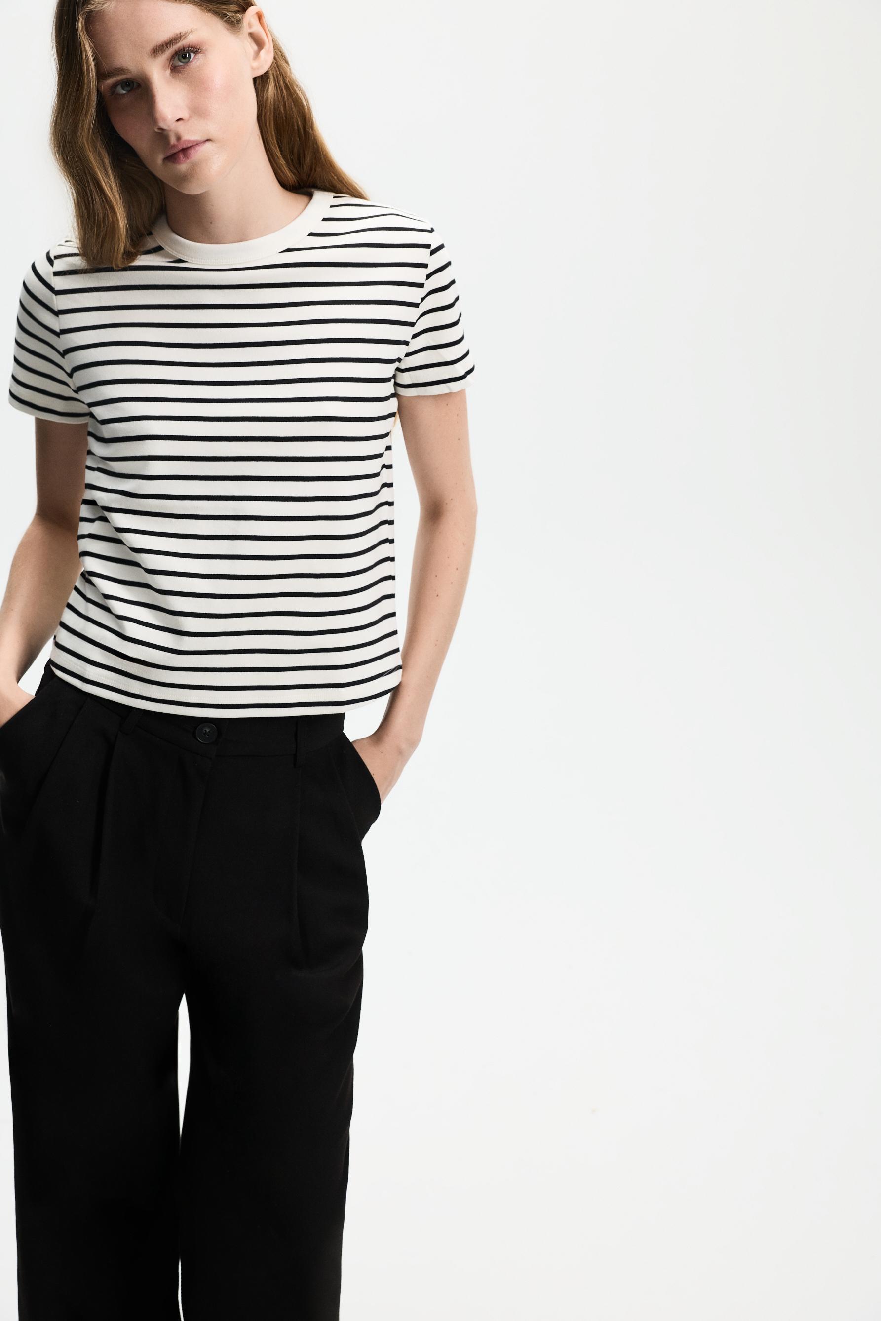 Striped interlock T-shirt — WHITE/BLACK
