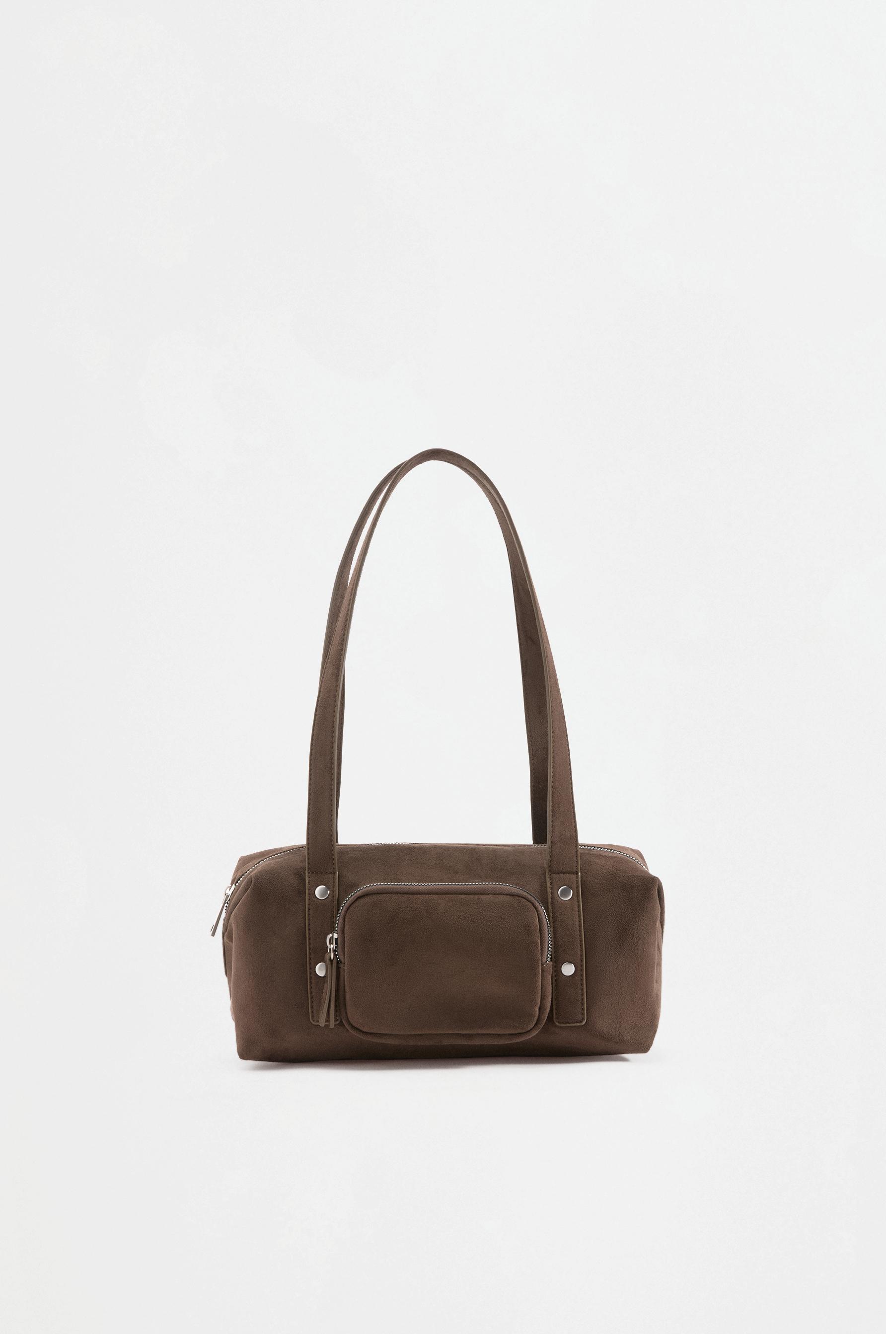 Faux suede shoulder bag — KHAKI