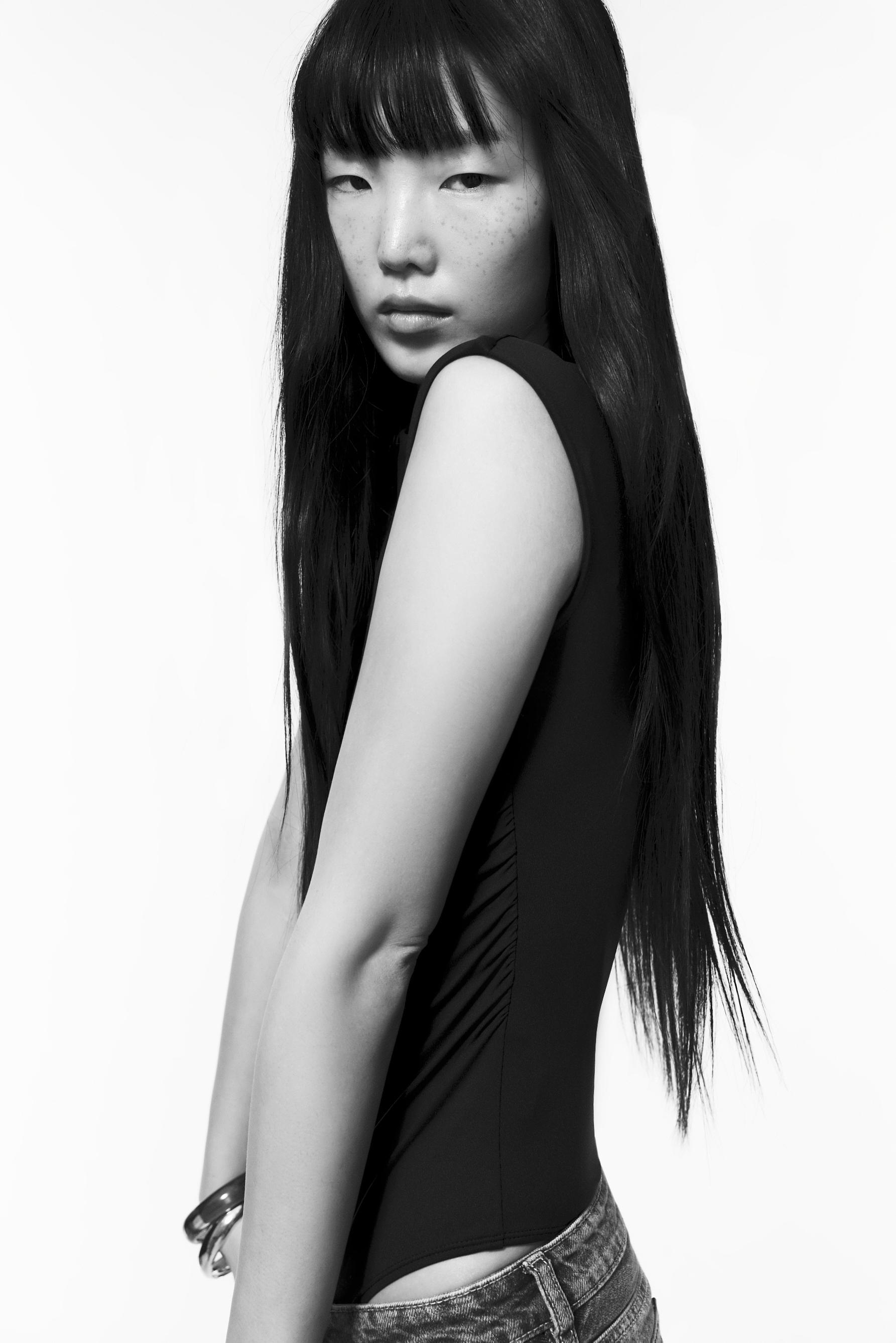 Polyamide sleeveless bodysuit — BLACK