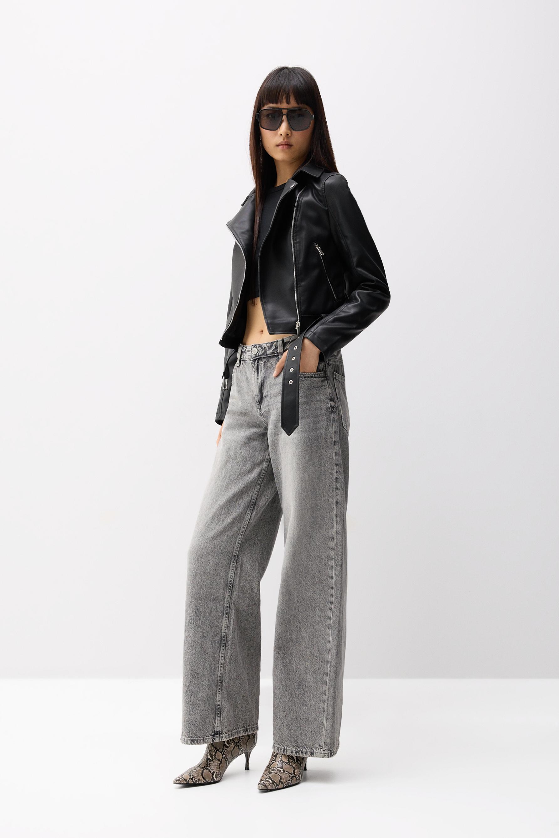 Leather-effect biker jacket — BLACK