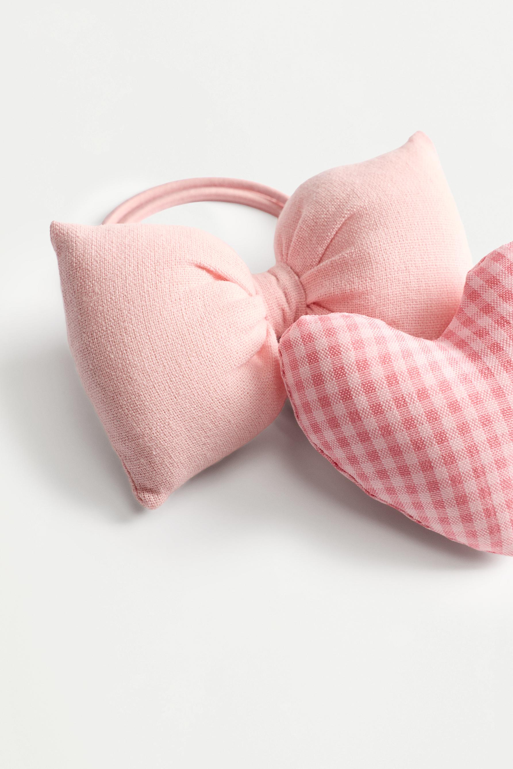 Heart and bow hair ties (2-pack) — PINK
