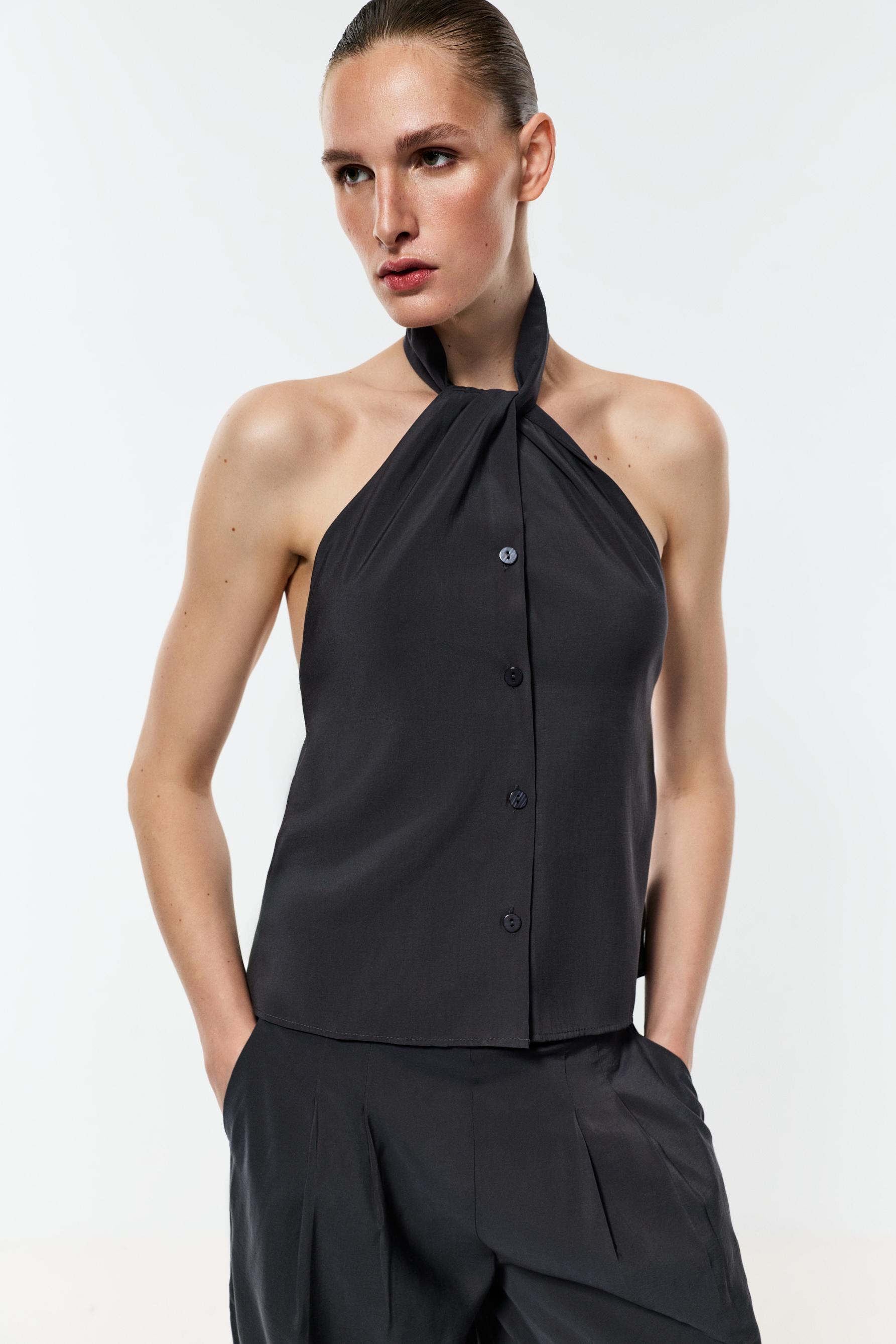 Soft halter neck top — ANTHRACITE GREY