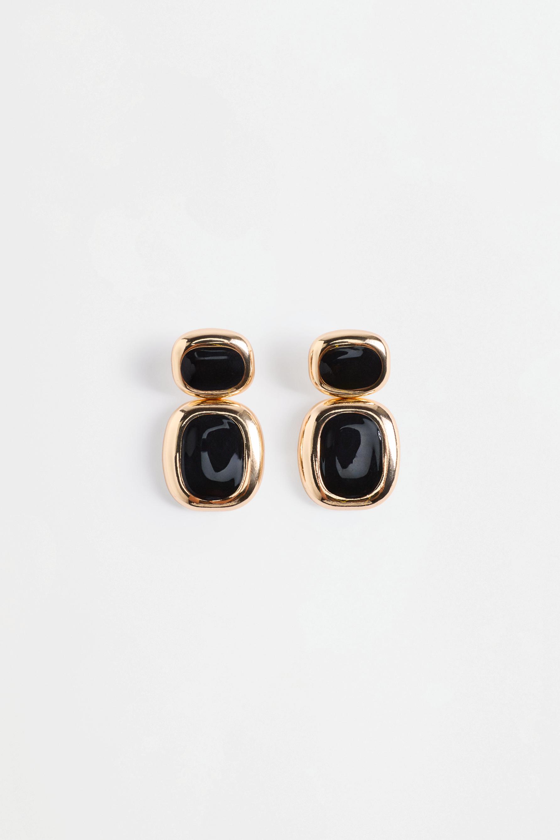 Resin oval earrings — GOLD BLACK
