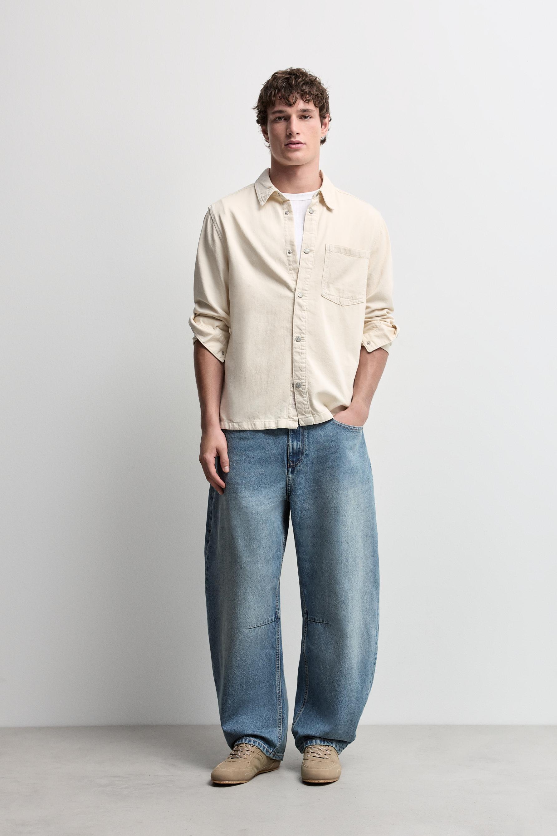 Belted barrel leg jeans — BLUE