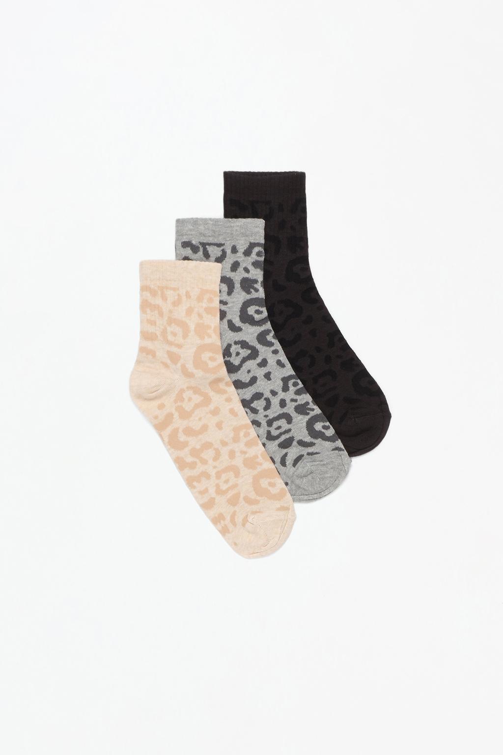 Pack of 3 pairs of ankle socks with animal print