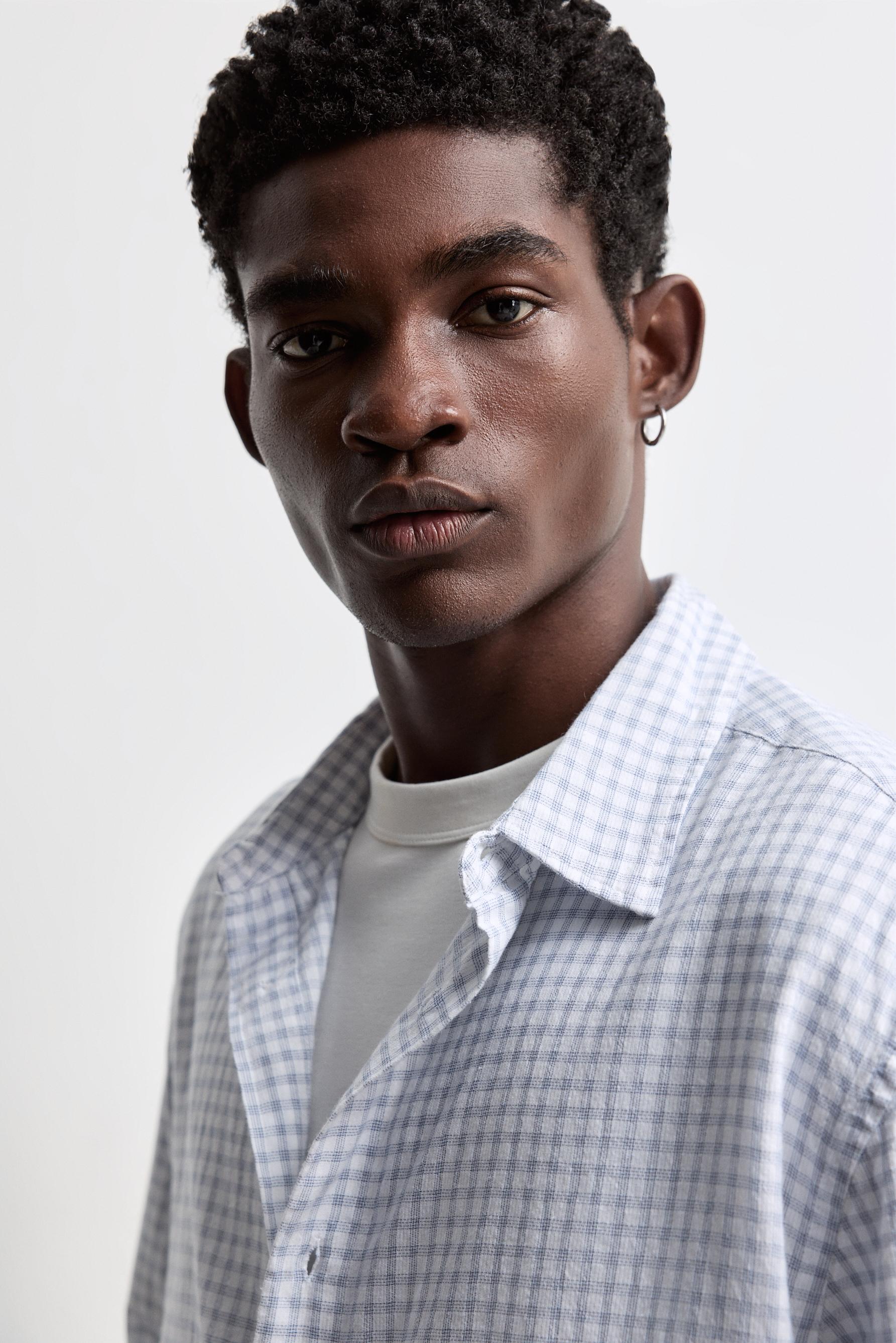 Textured plaid shirt — PALE BLUE