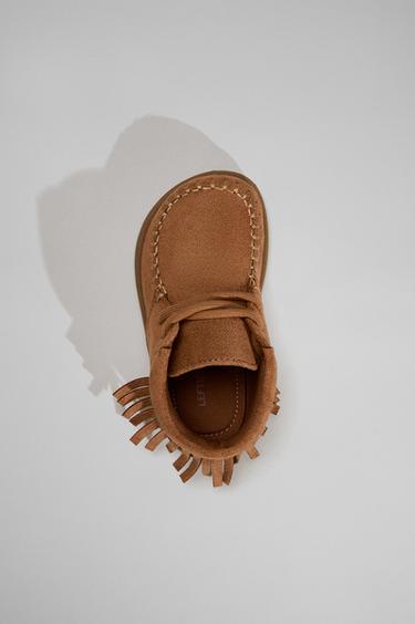 Barefoot faux-suede fringed bootie moccasins — BROWN 5