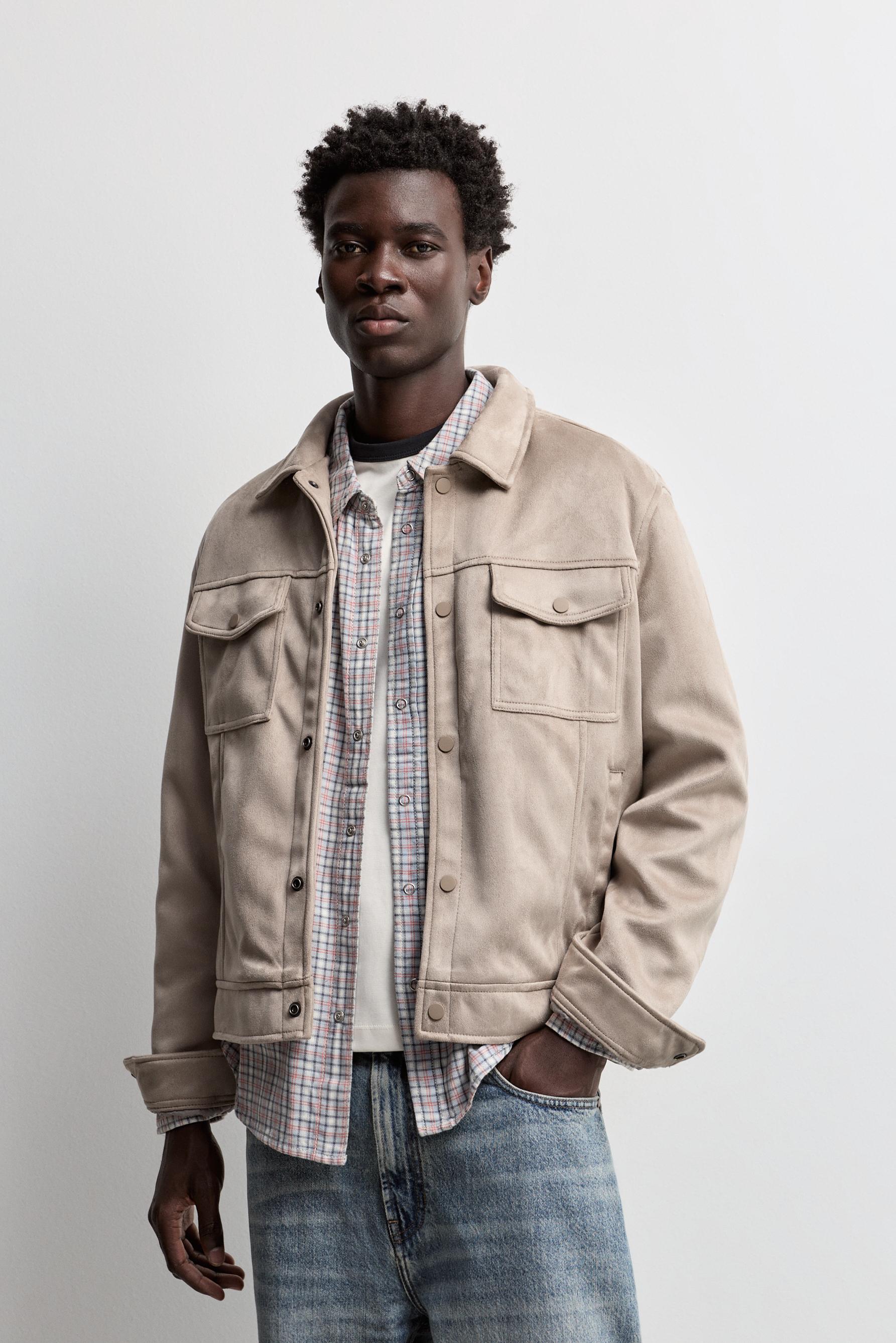 Faux suede trucker jacket — GREY