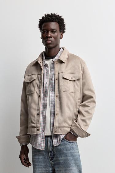 Faux suede trucker jacket — GREY 1