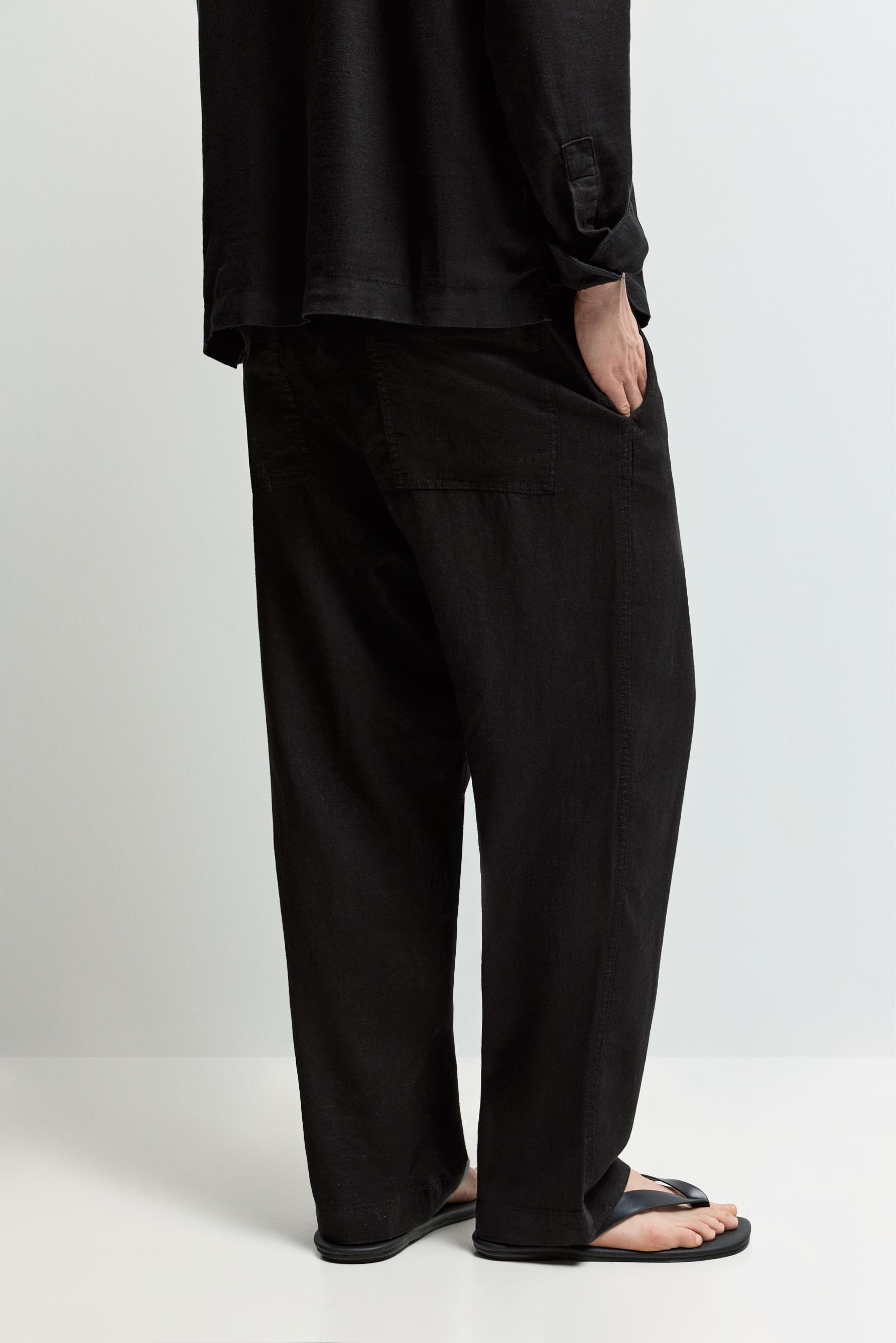 Baggy Linen-Blend Joggers — BLACK