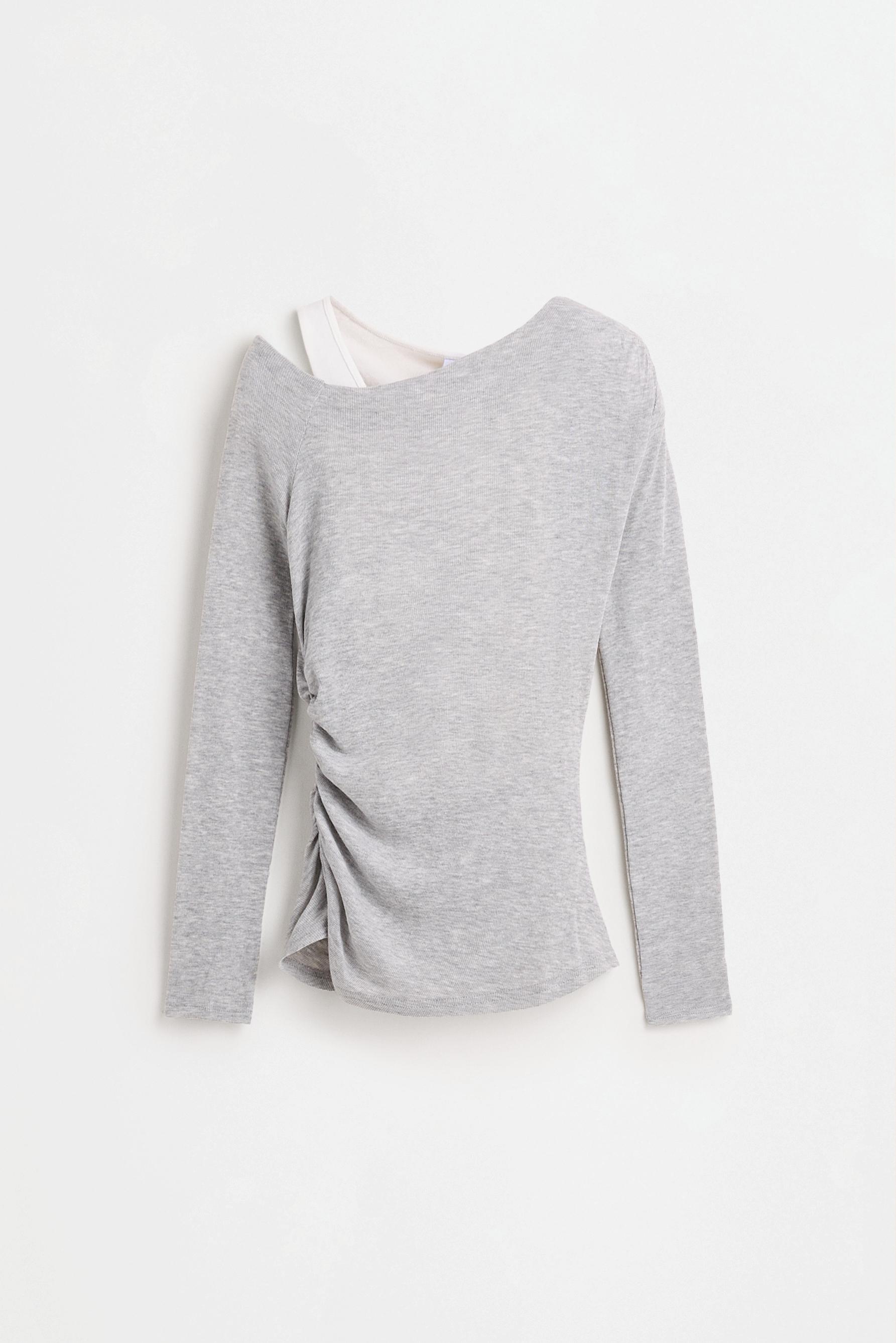 Asymmetric ribbed double T-shirt — GREY MARL