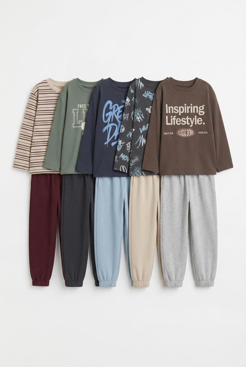 5-Pack of T-shirt and fleece pants sets — NAVY