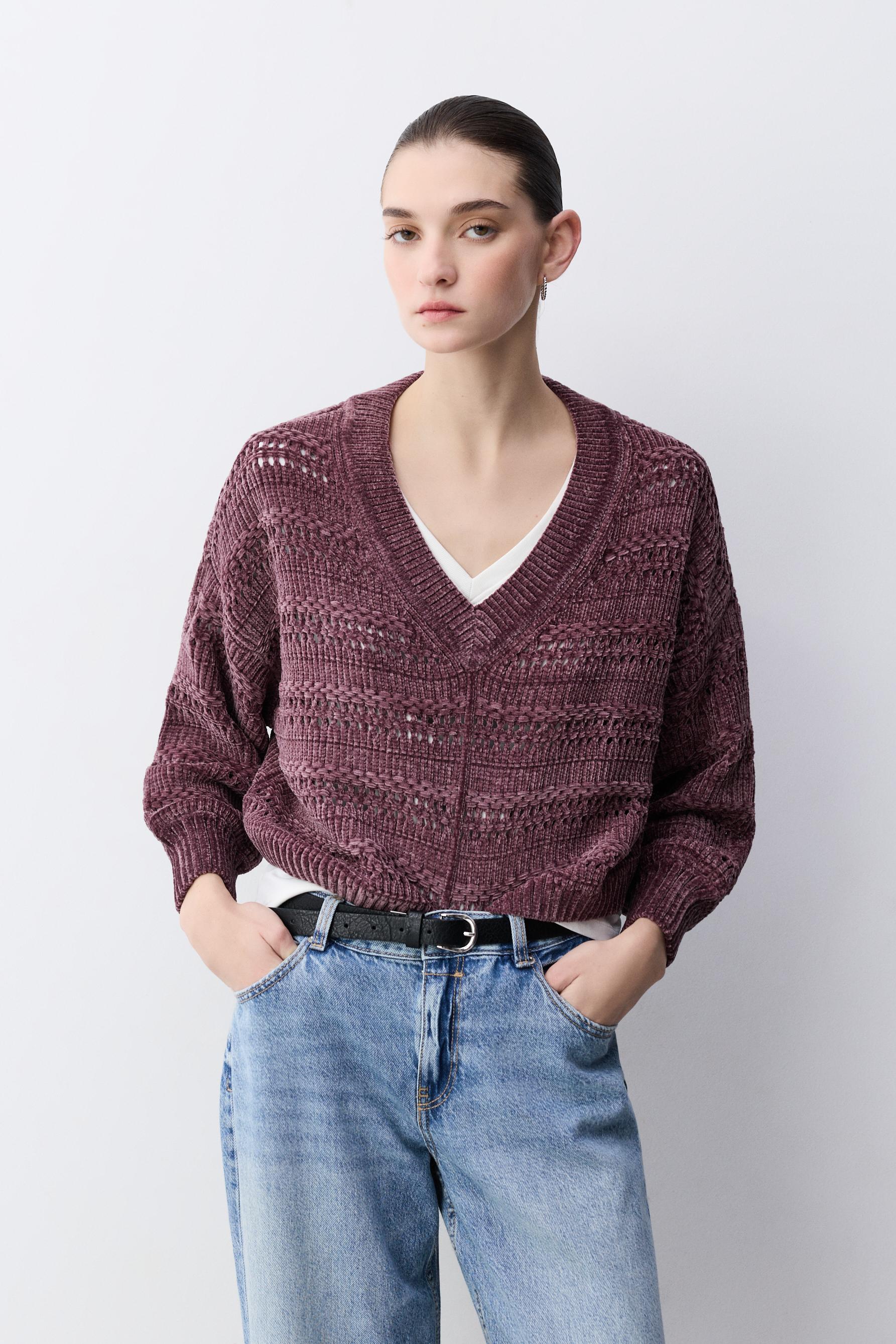 Jersey chenilla cuello pico