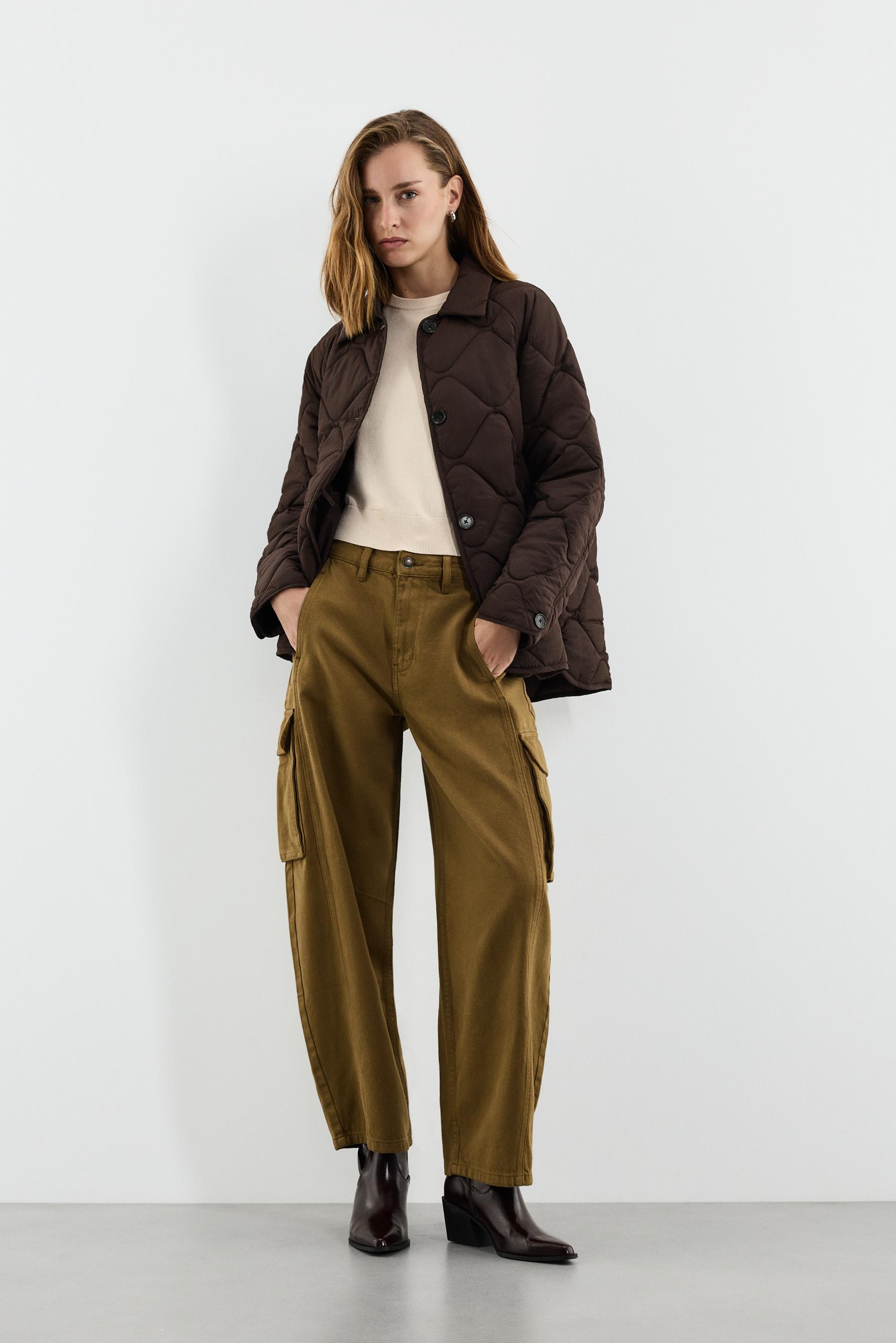 Quilted shirt collar jacket — CHOCOLATE