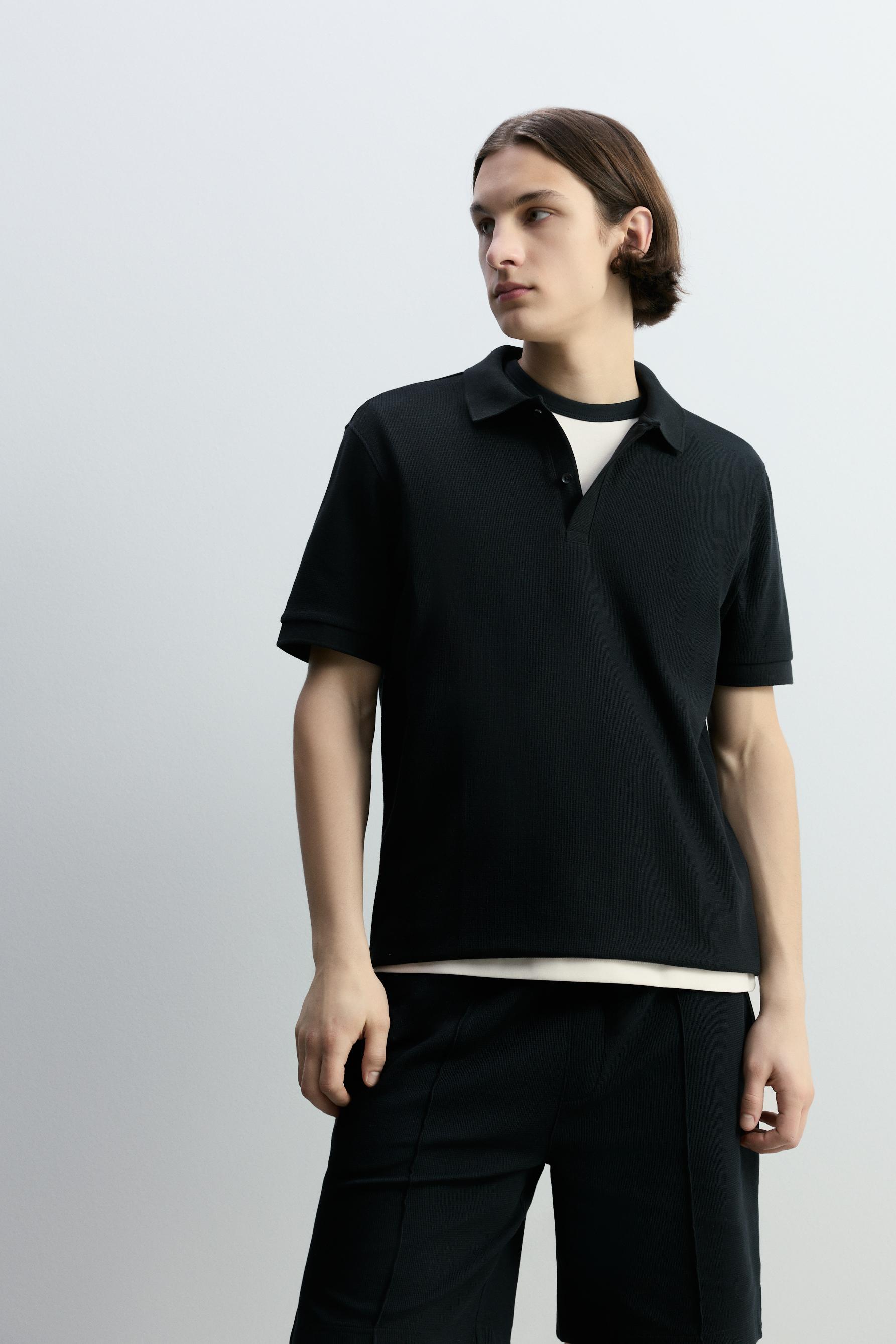 Basic textured polo shirt — NAVY