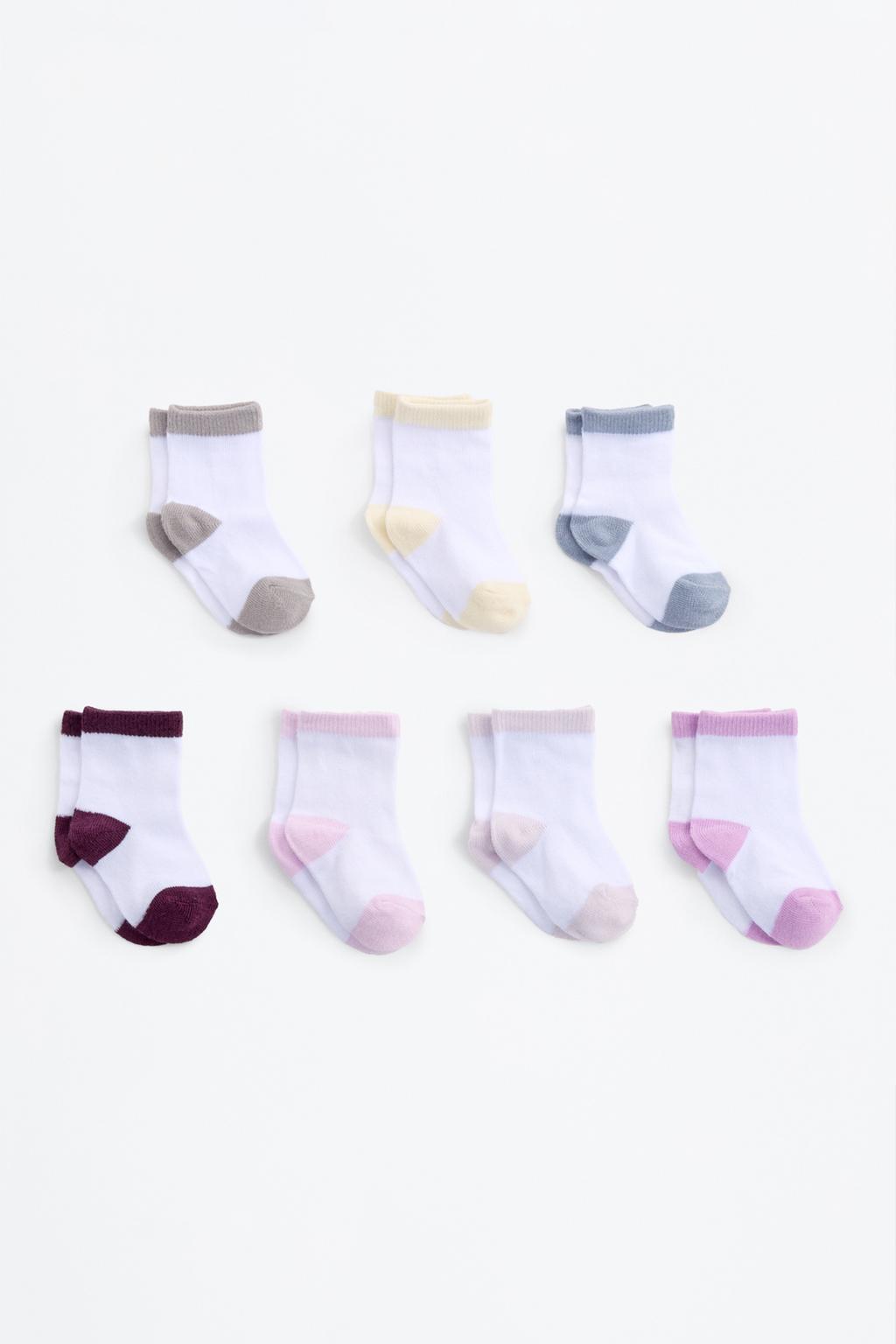Conjunto de 7 pares de meias compridas color block