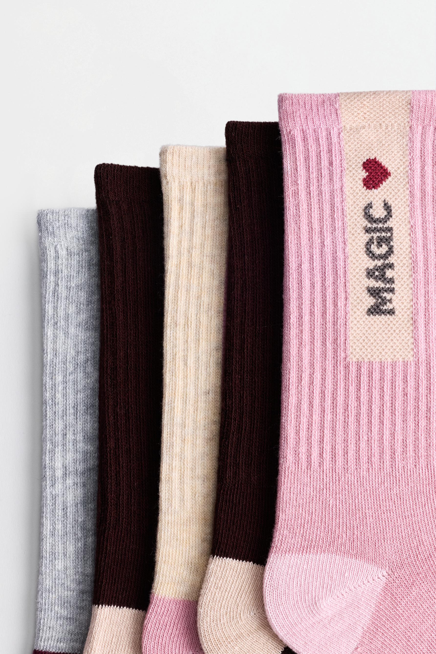 Ribbed Long Socks (5-Pack) — PINK