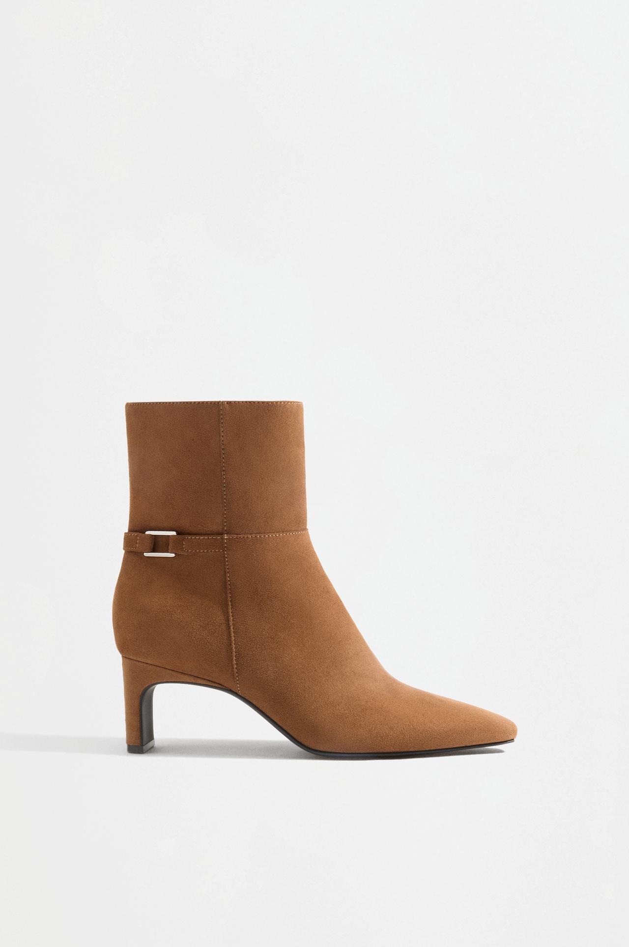 Faux suede ankle boots with heel detail — BROWN