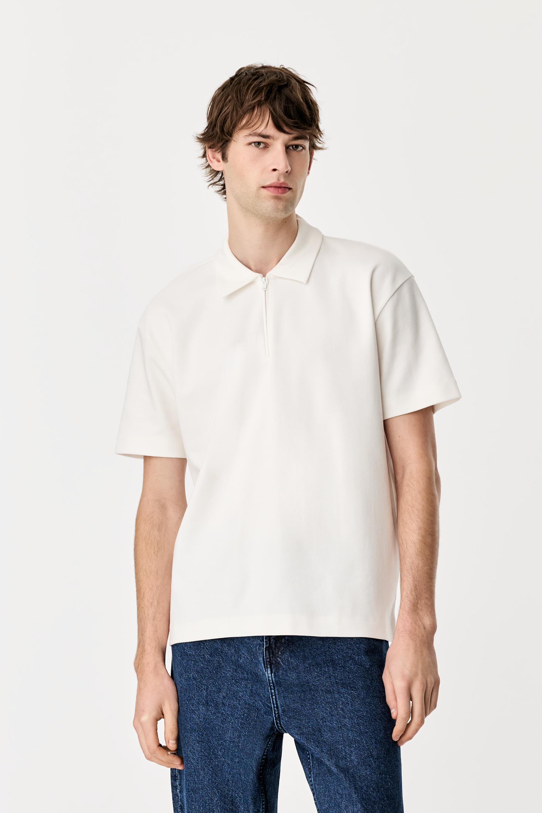 Interlock zip-up polo shirt — OFF WHITE