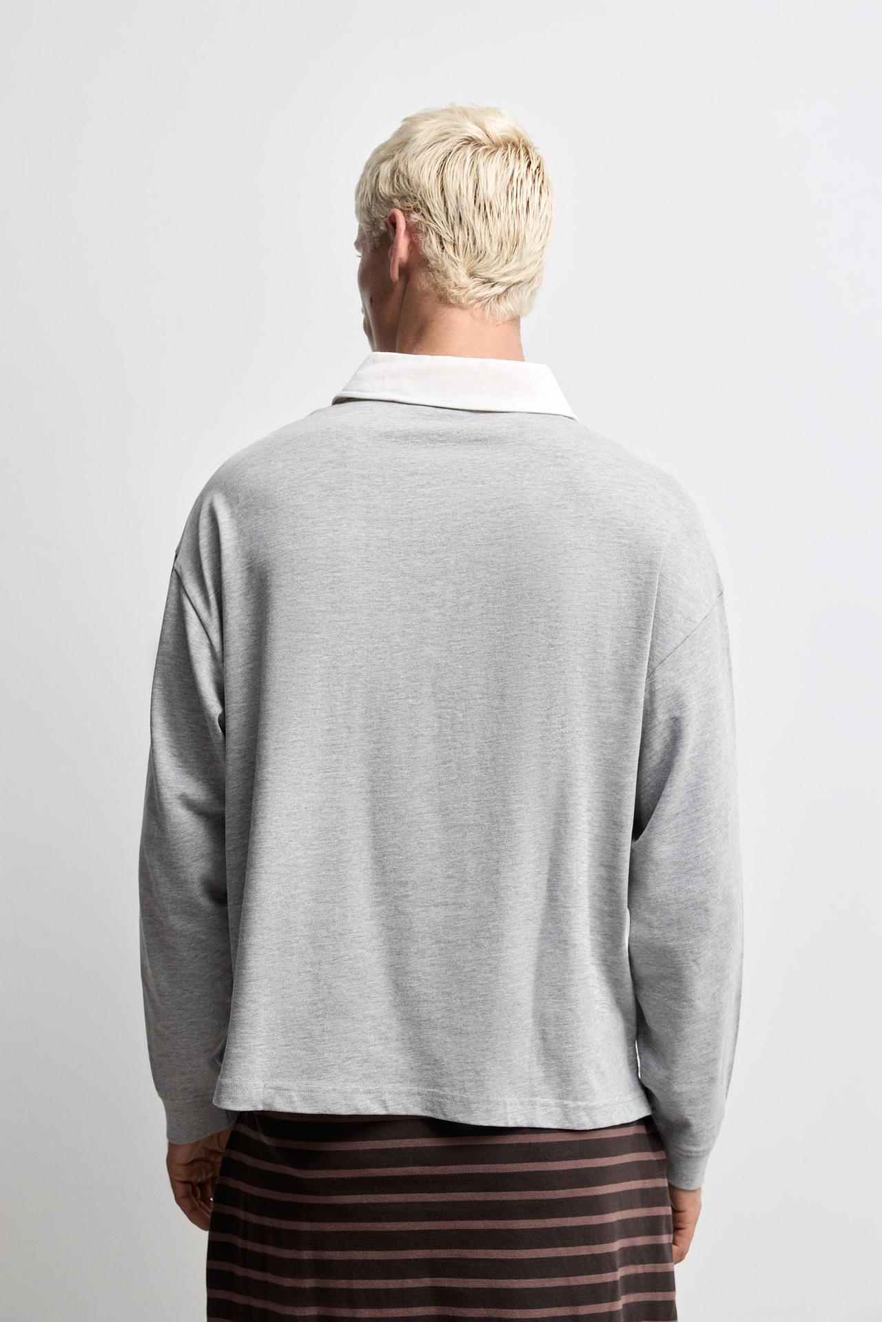 Contrast collar polo shirt — GREY MARL