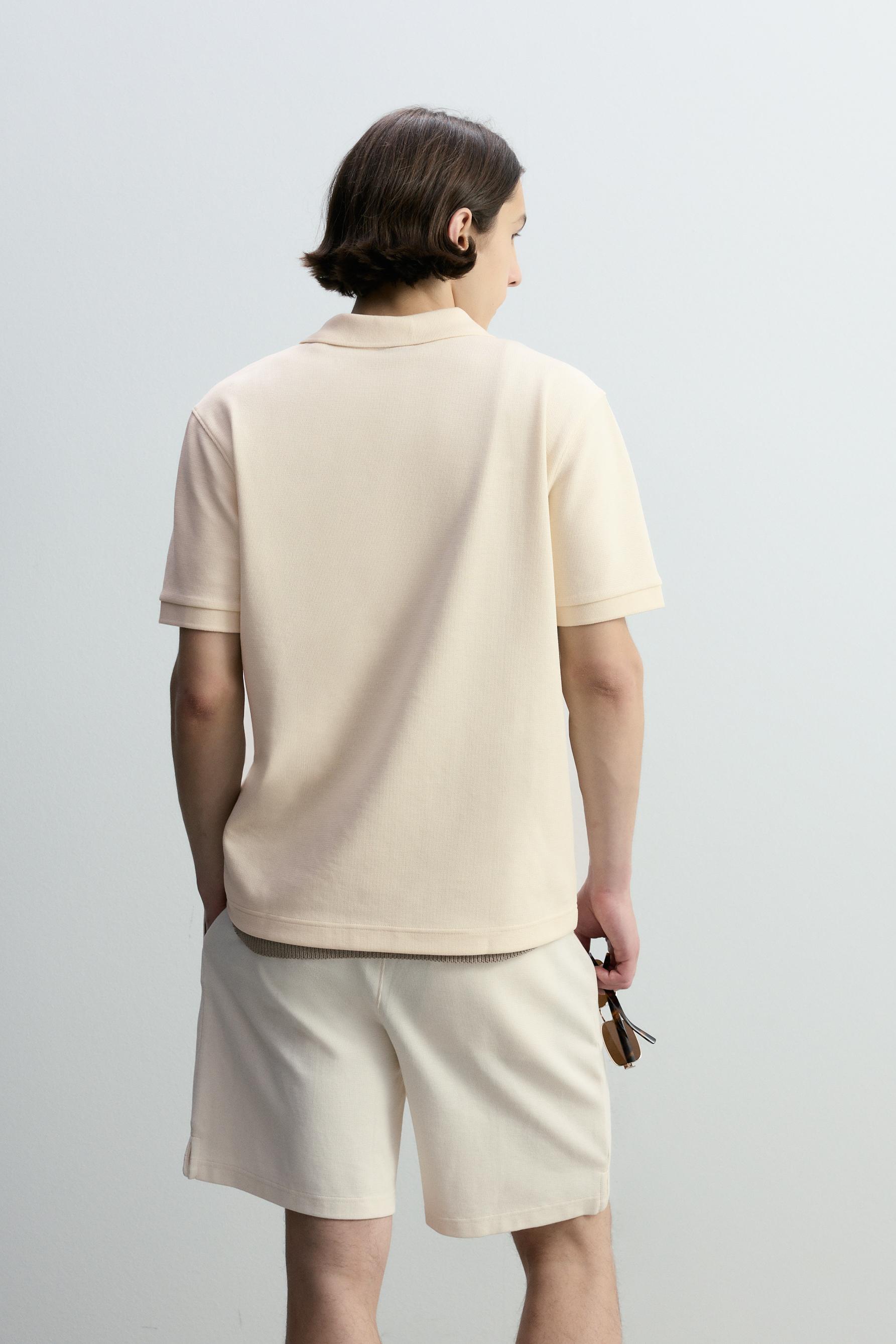 Basic textured polo shirt — ECRU