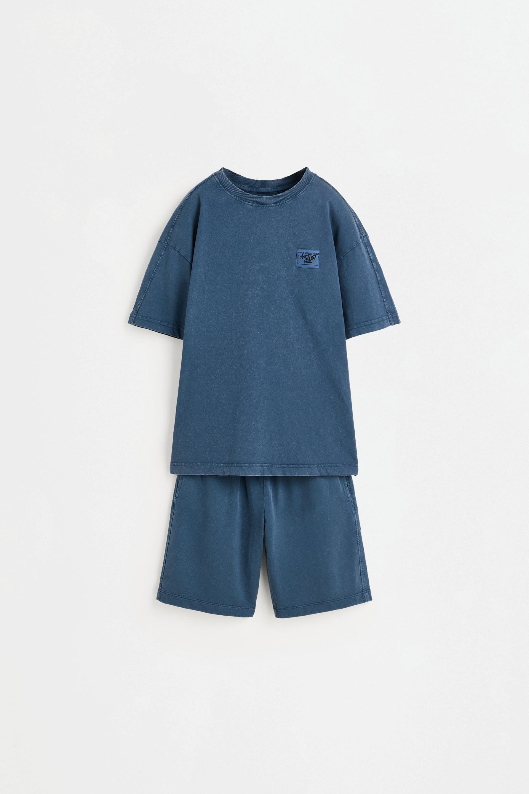 Washed-effect T-shirt and Bermuda shorts set — NAVY
