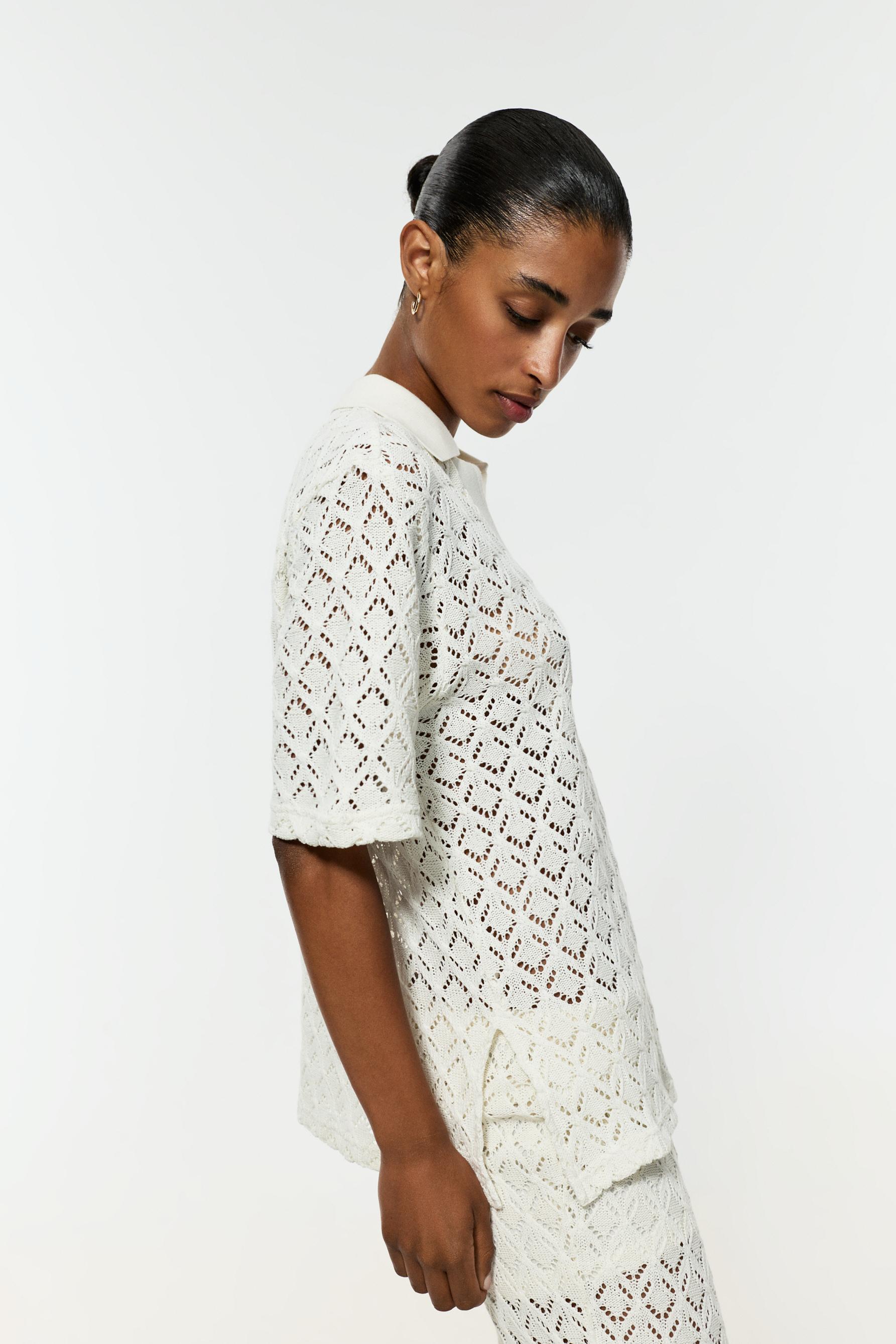 Crochet-effect polo shirt — OFF WHITE