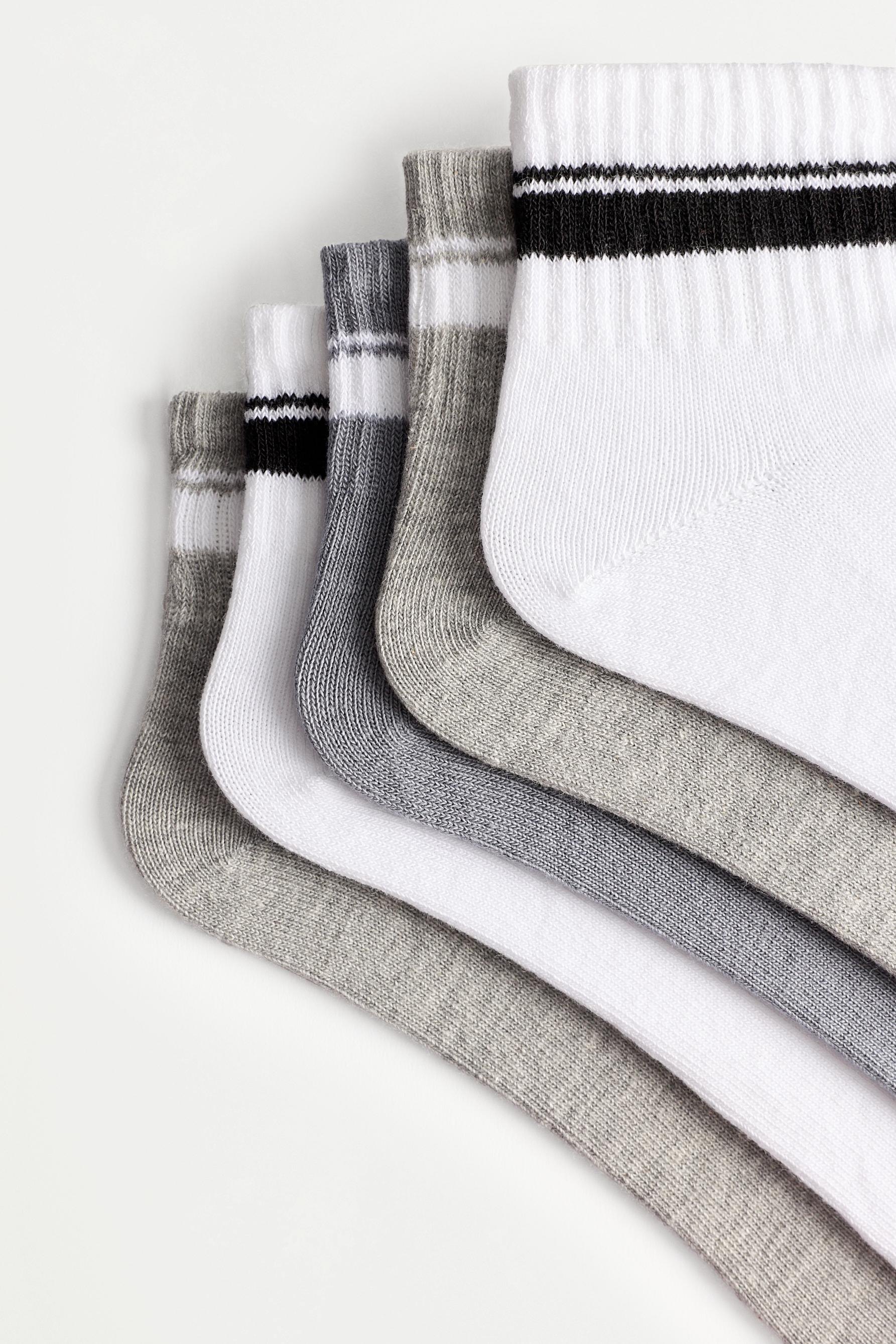 Striped ankle socks (5-pack) — WHITE/GREY
