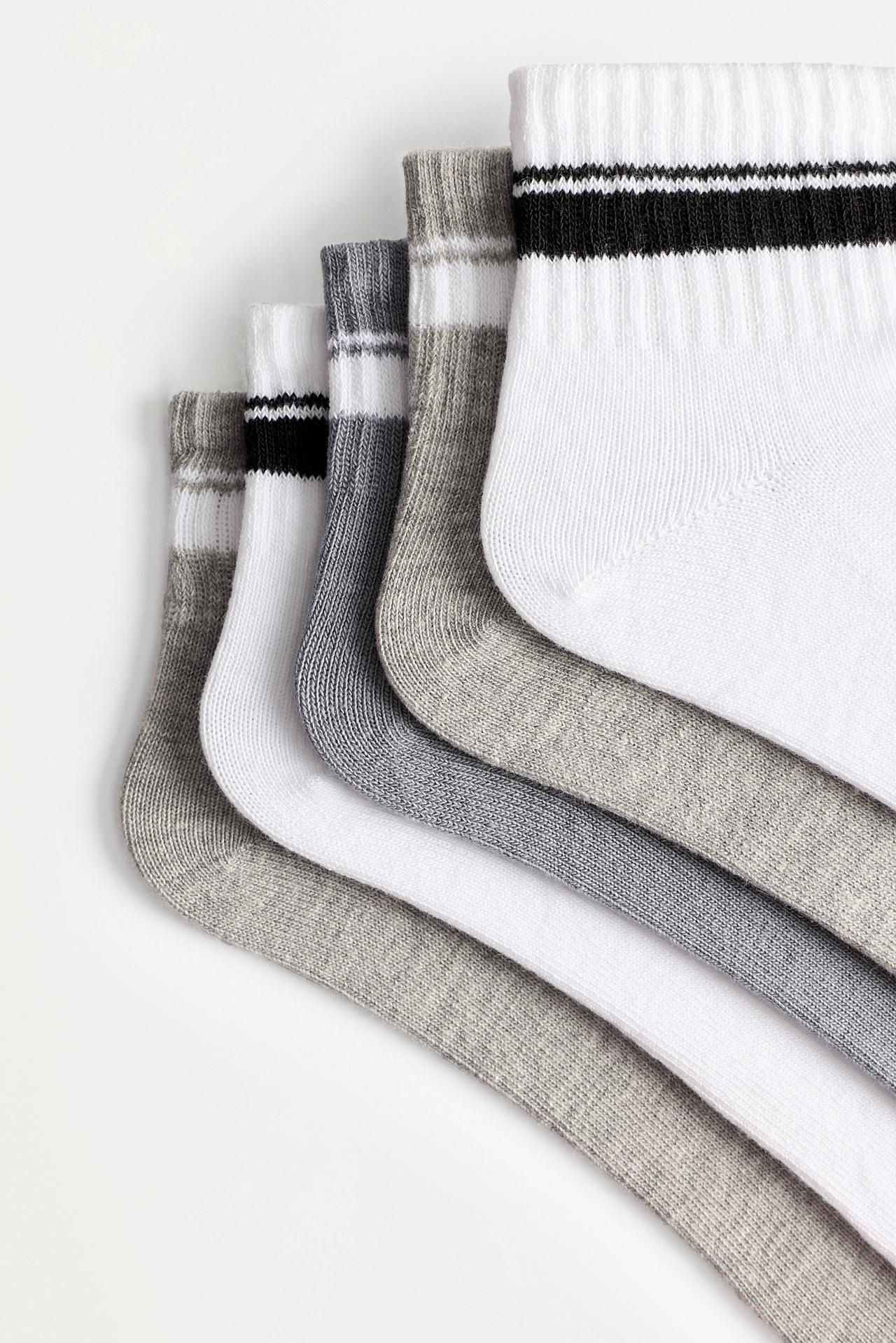 Striped ankle socks (5-pack) — WHITE/GREY