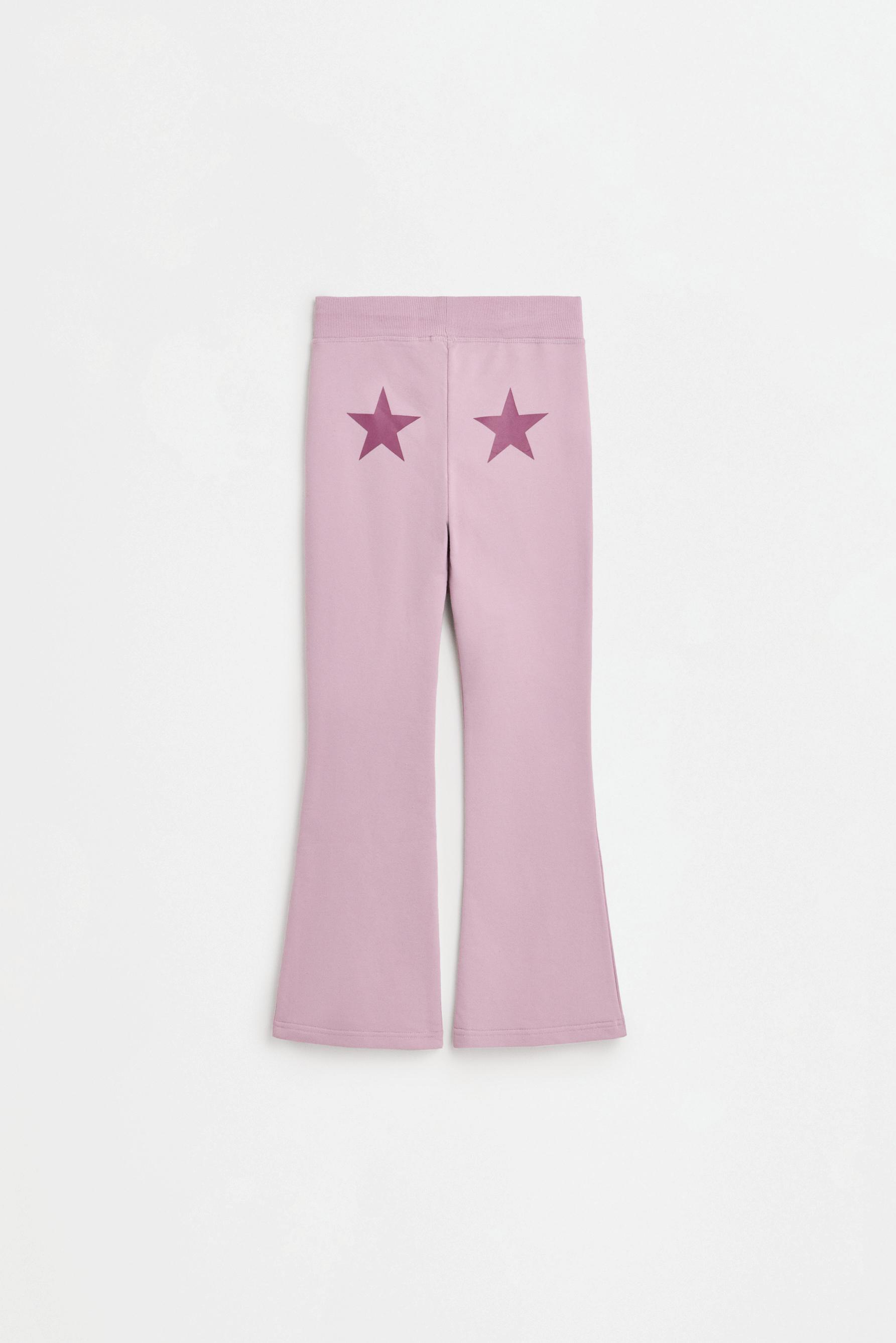 Star print fleece bell bottom leggings — PALE MAUVE