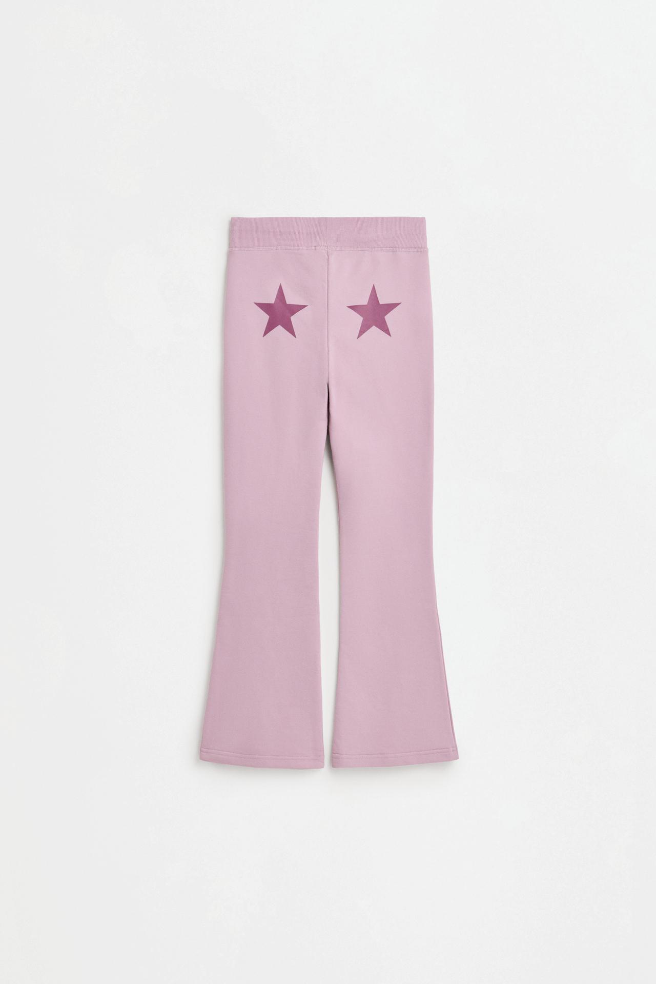 Star print fleece bell bottom leggings — PALE MAUVE