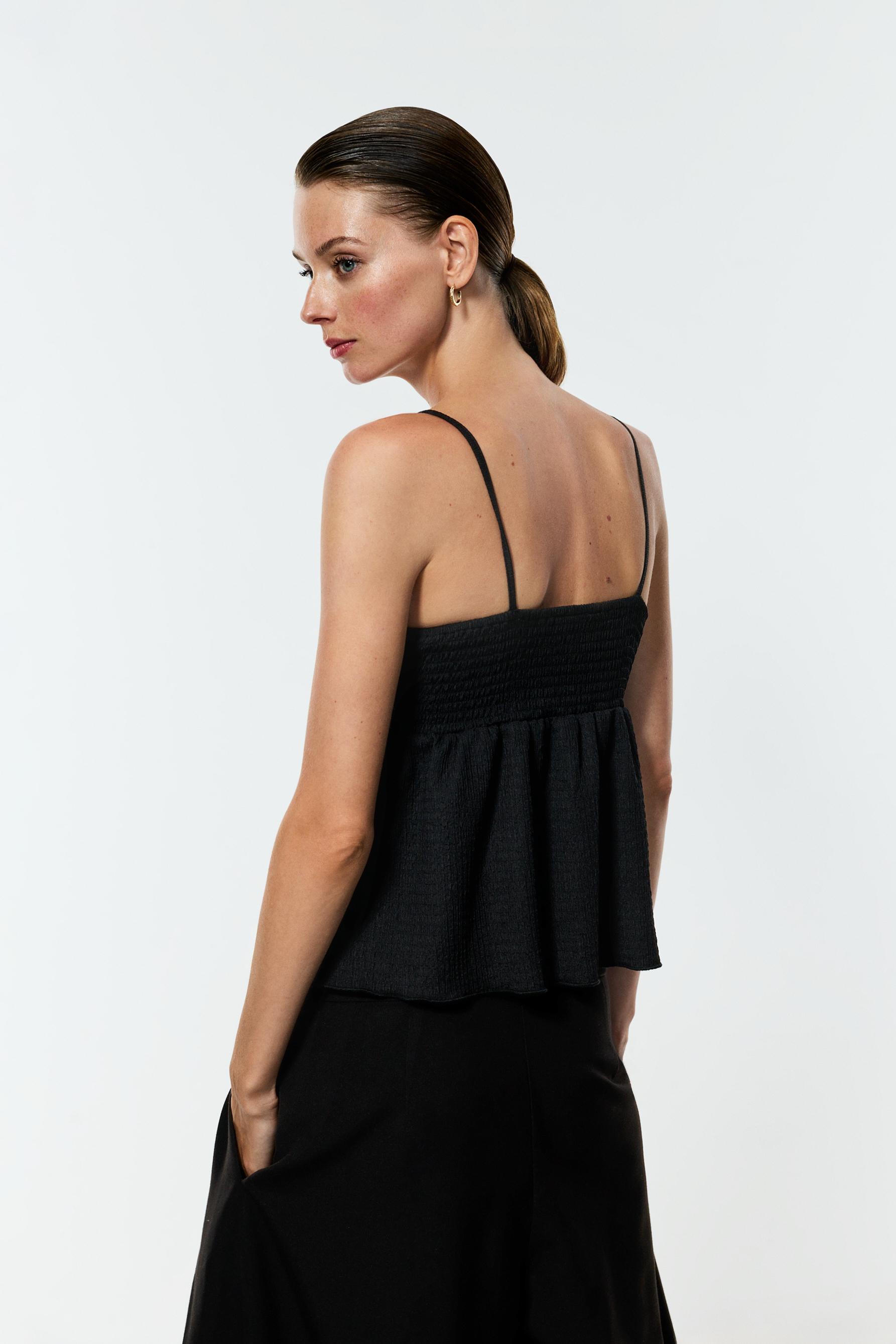 Crochet-effect top — BLACK