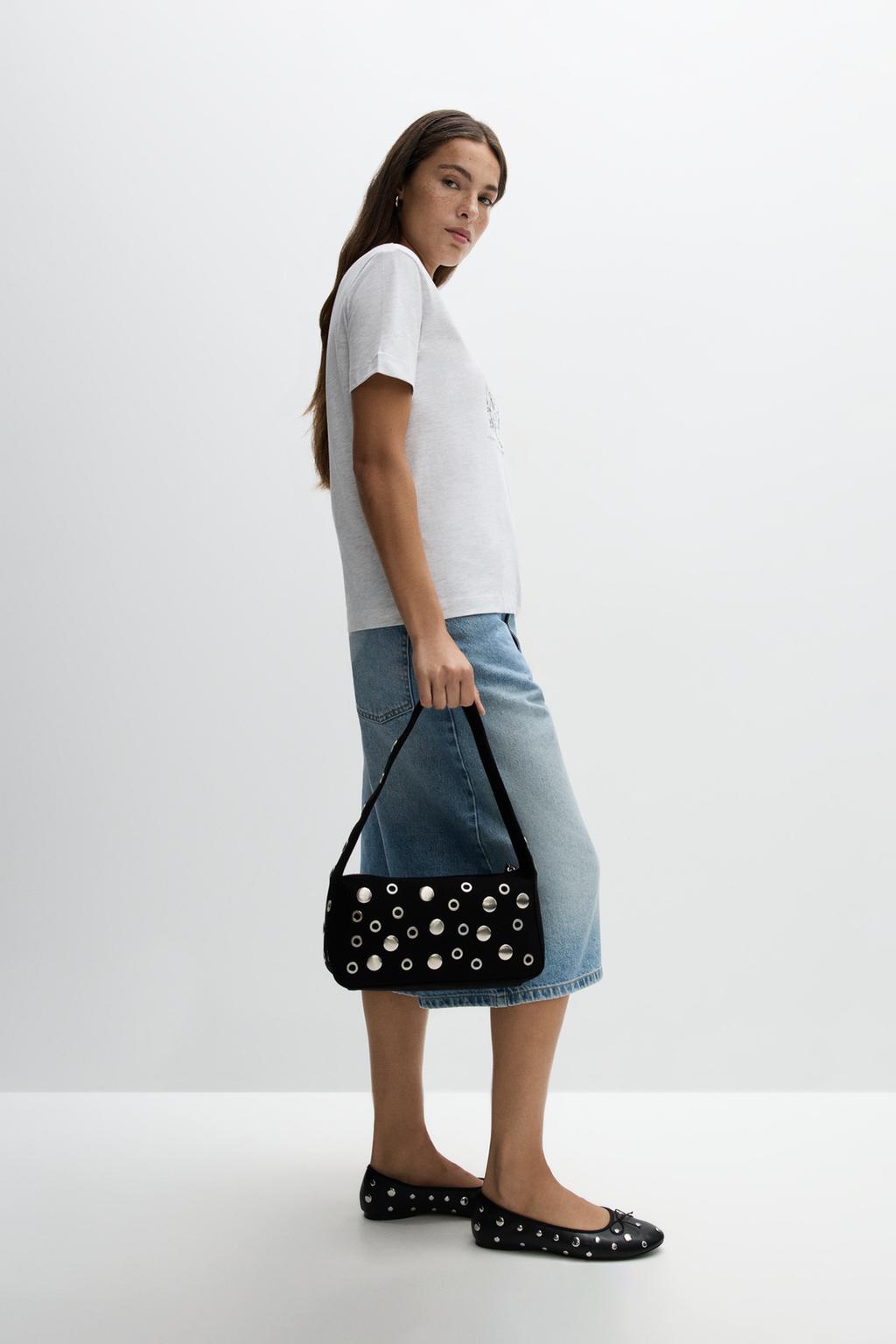 Bolso de hombro tachas efecto ante