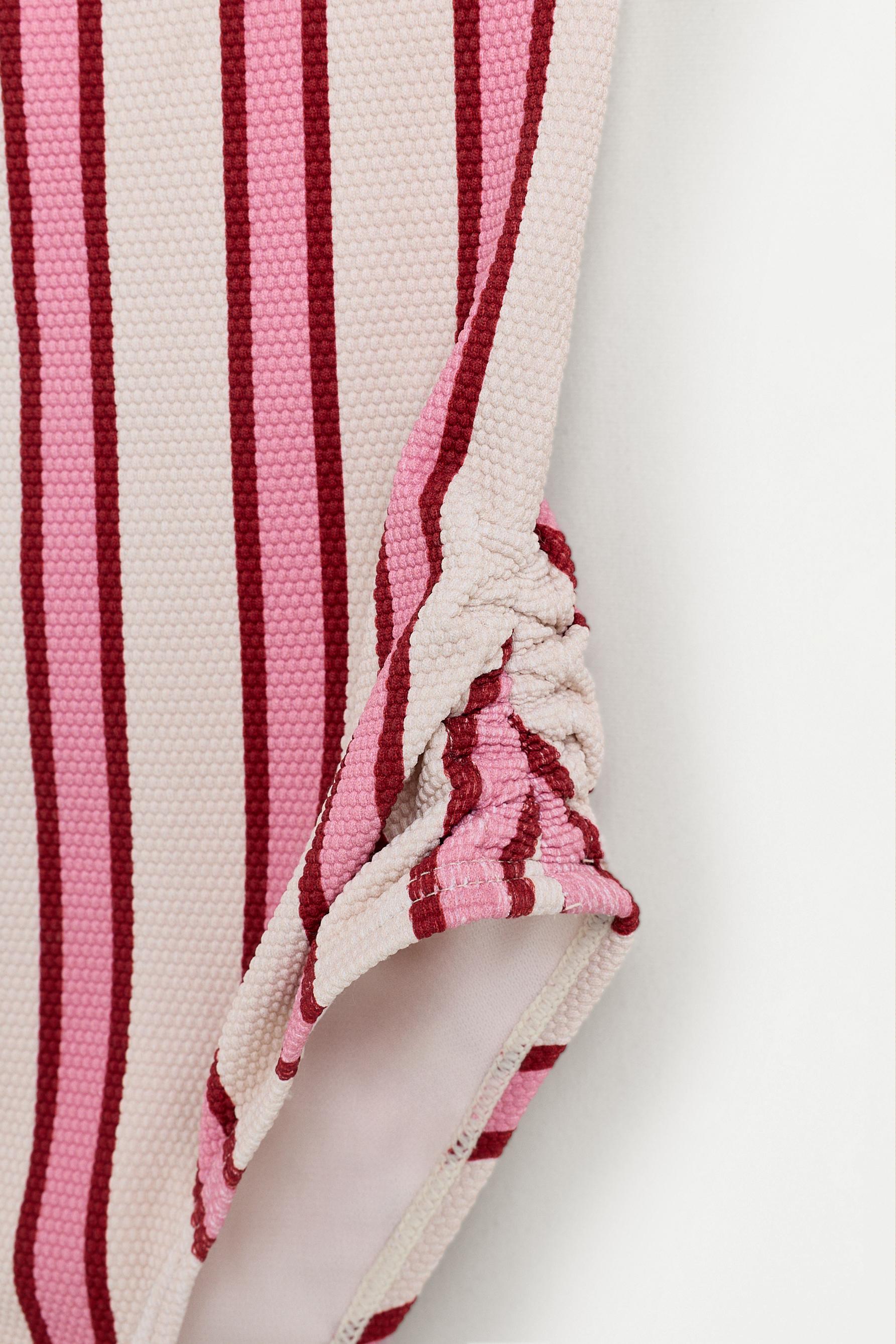 Girl's Pink Striped Swimsuit — PINKISH WHITE