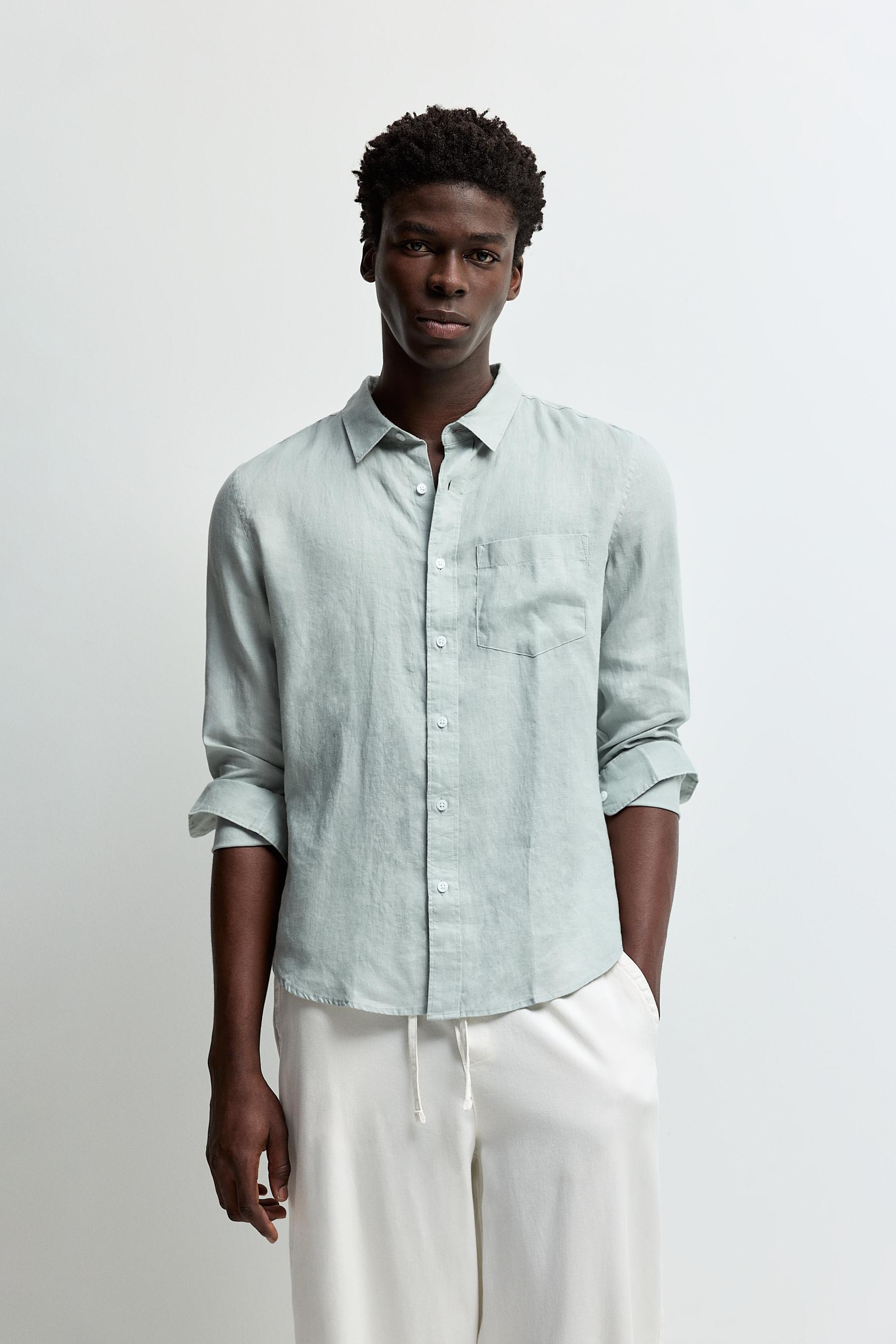 100% linen shirt — WATER GREEN