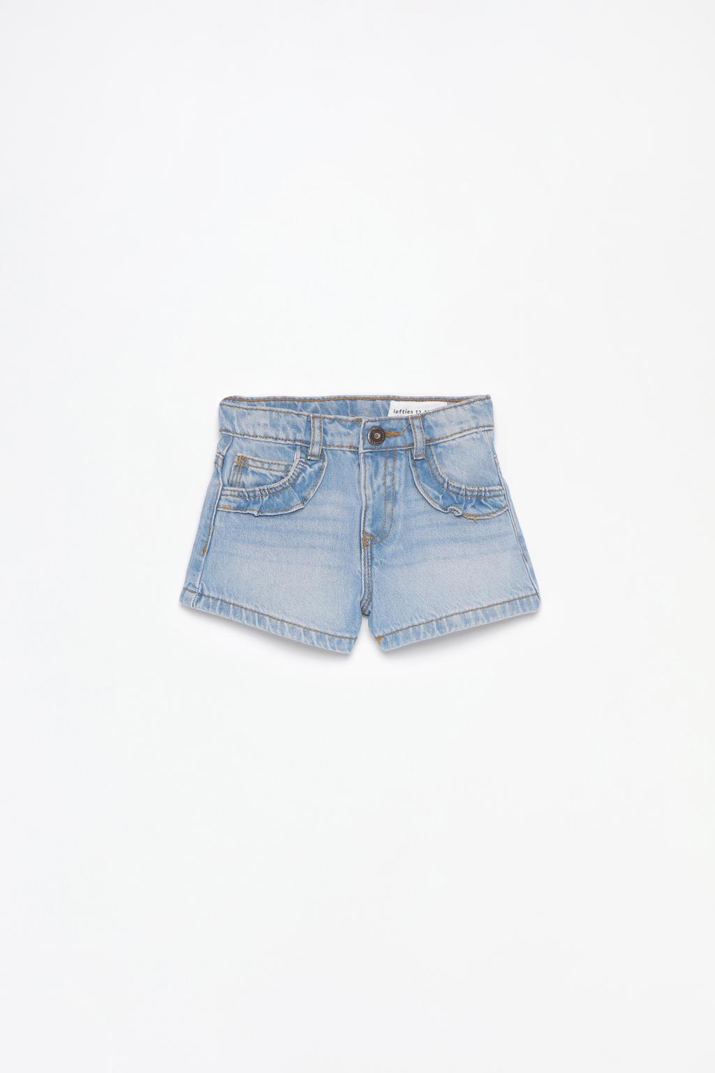 Calções denim com folho