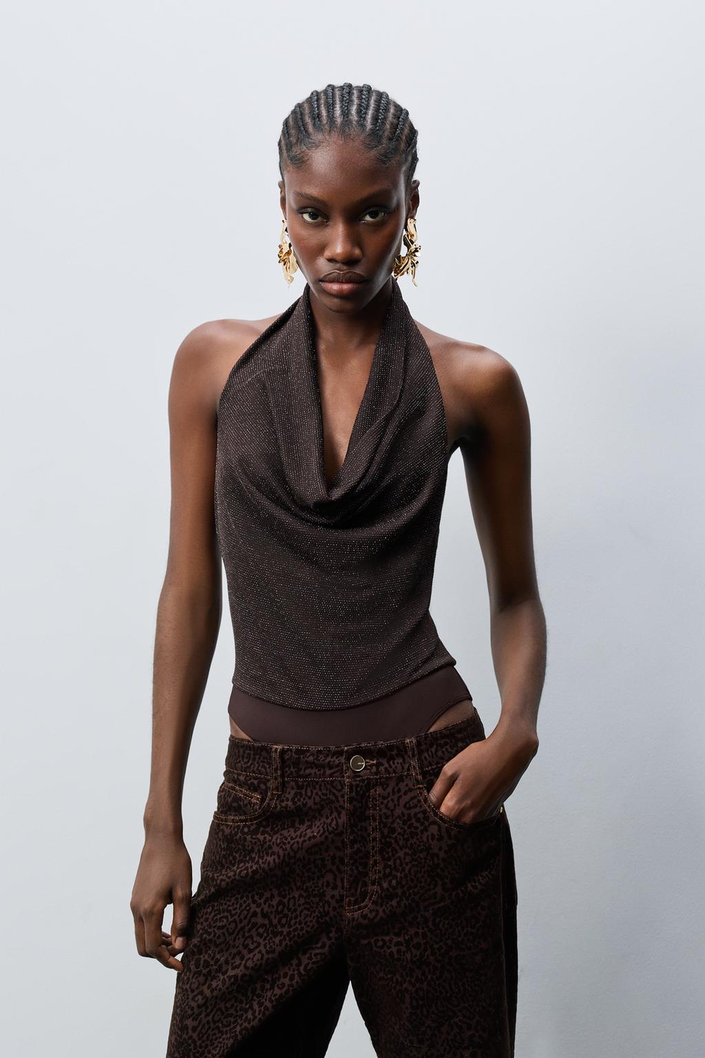 Metallic halter neck bodysuit