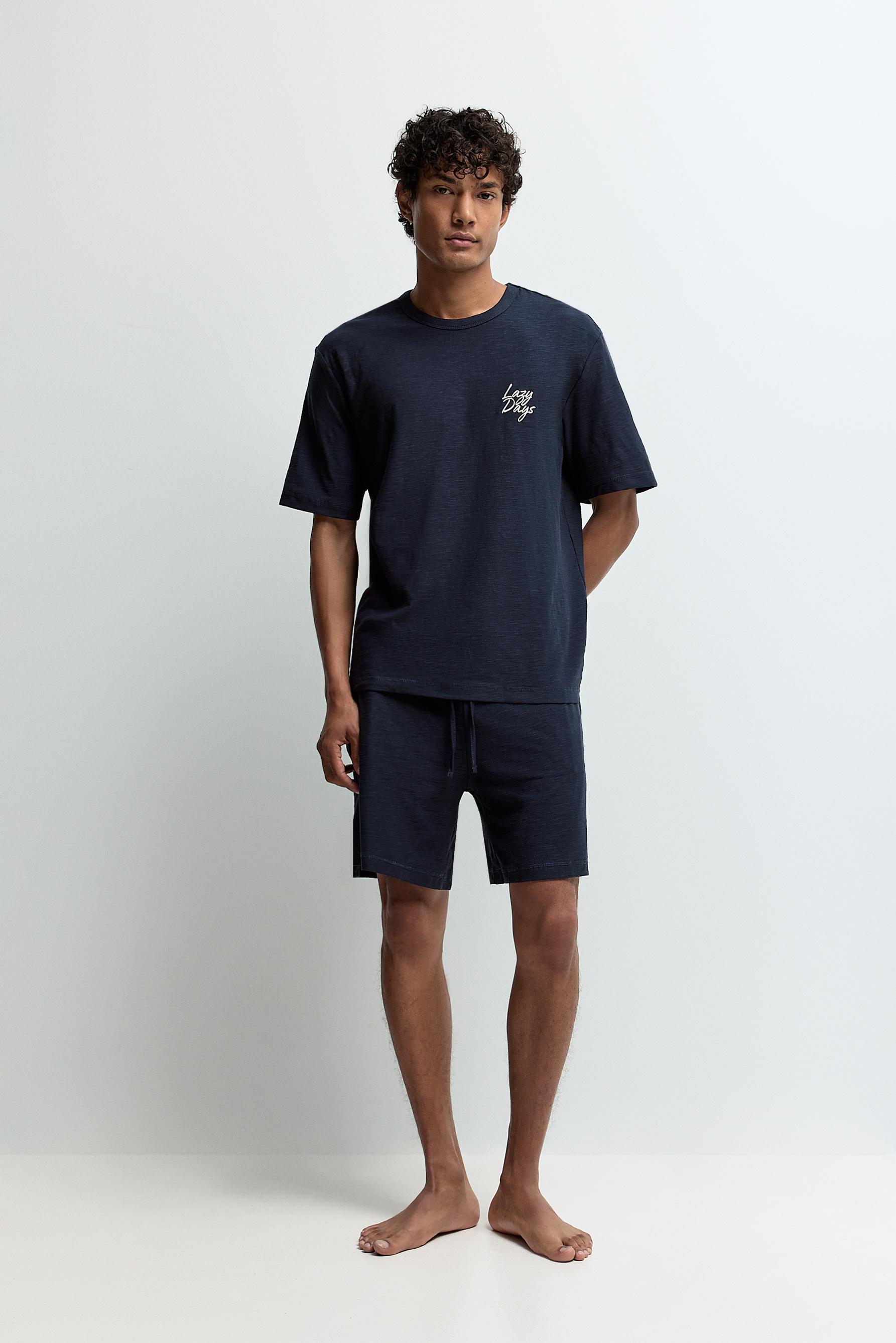 Embroidered short pyjamas — NAVY