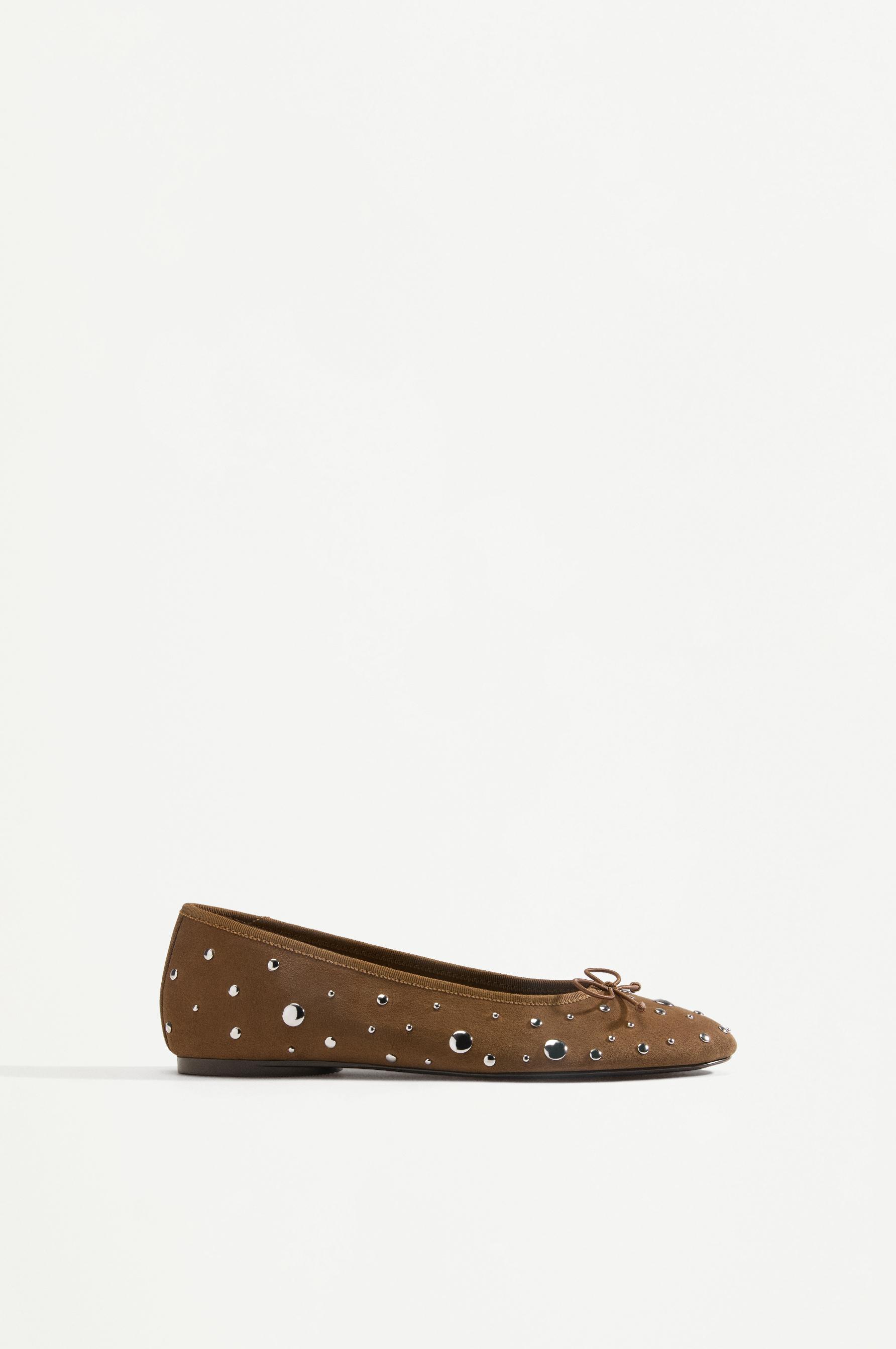 Studded bow ballet flats — LEATHER