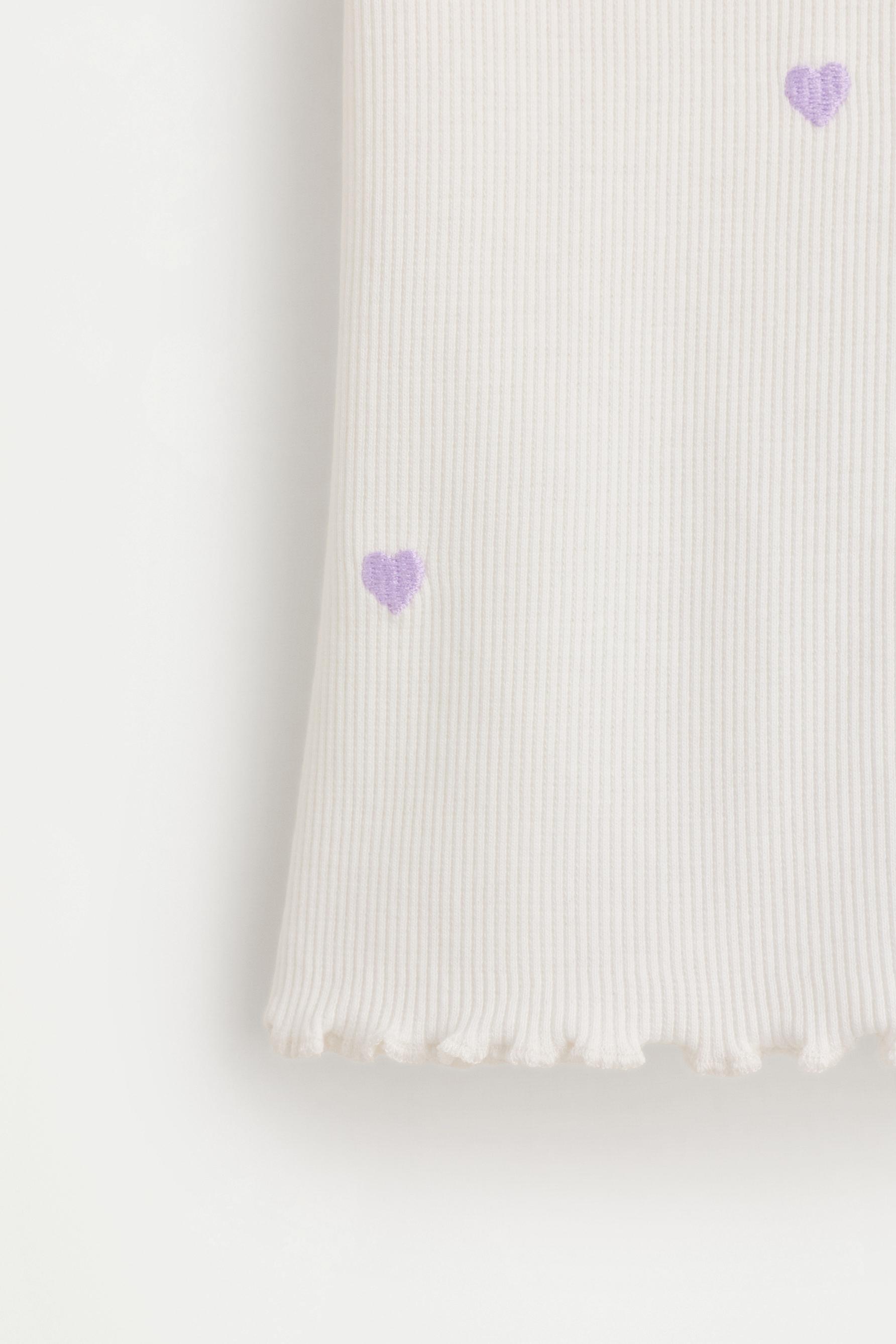 Embroidered ribbed T-shirt — WHITE
