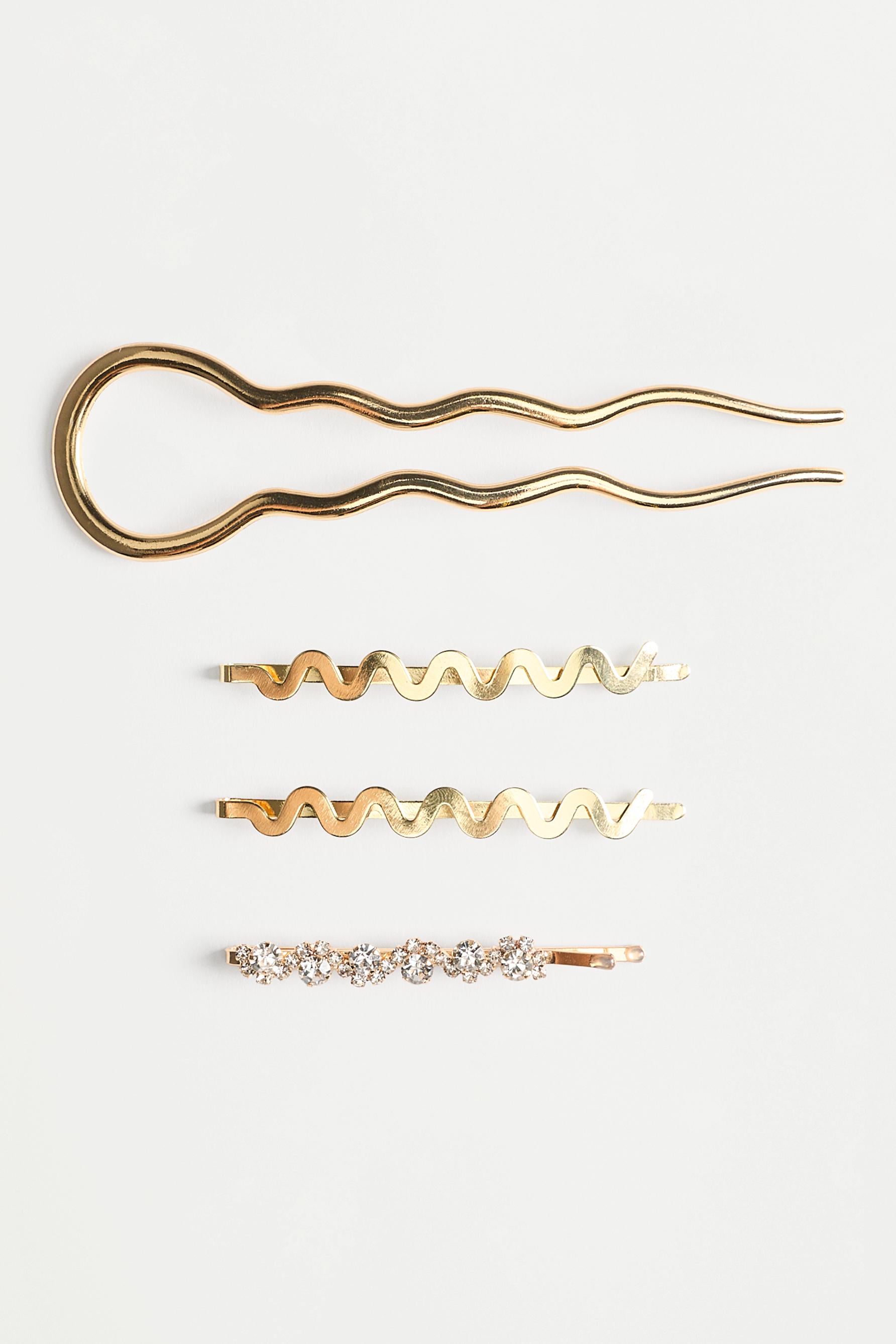 4-pack of assorted hairpins — GOLD