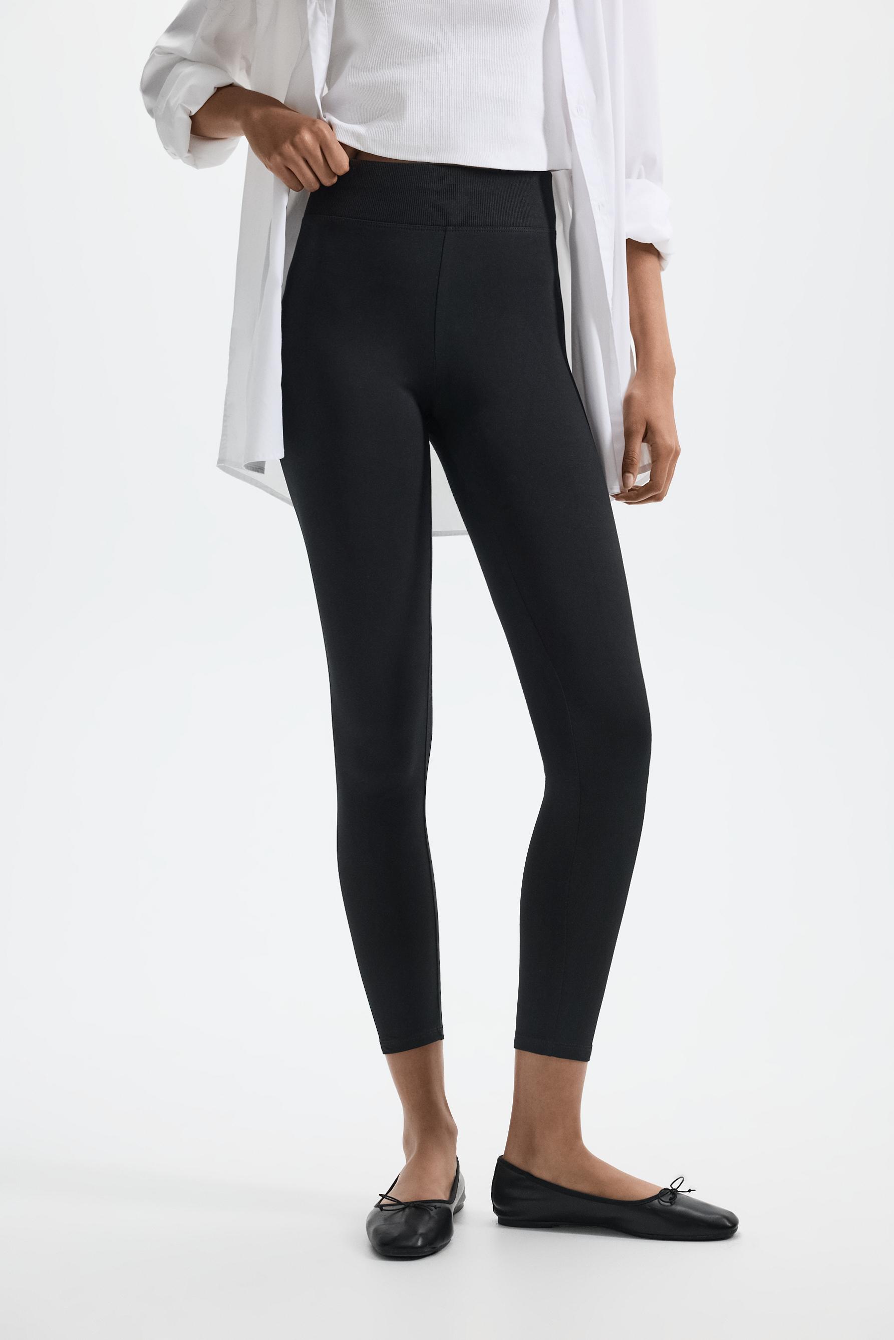 Basic ribbed waist leggings — BLACK