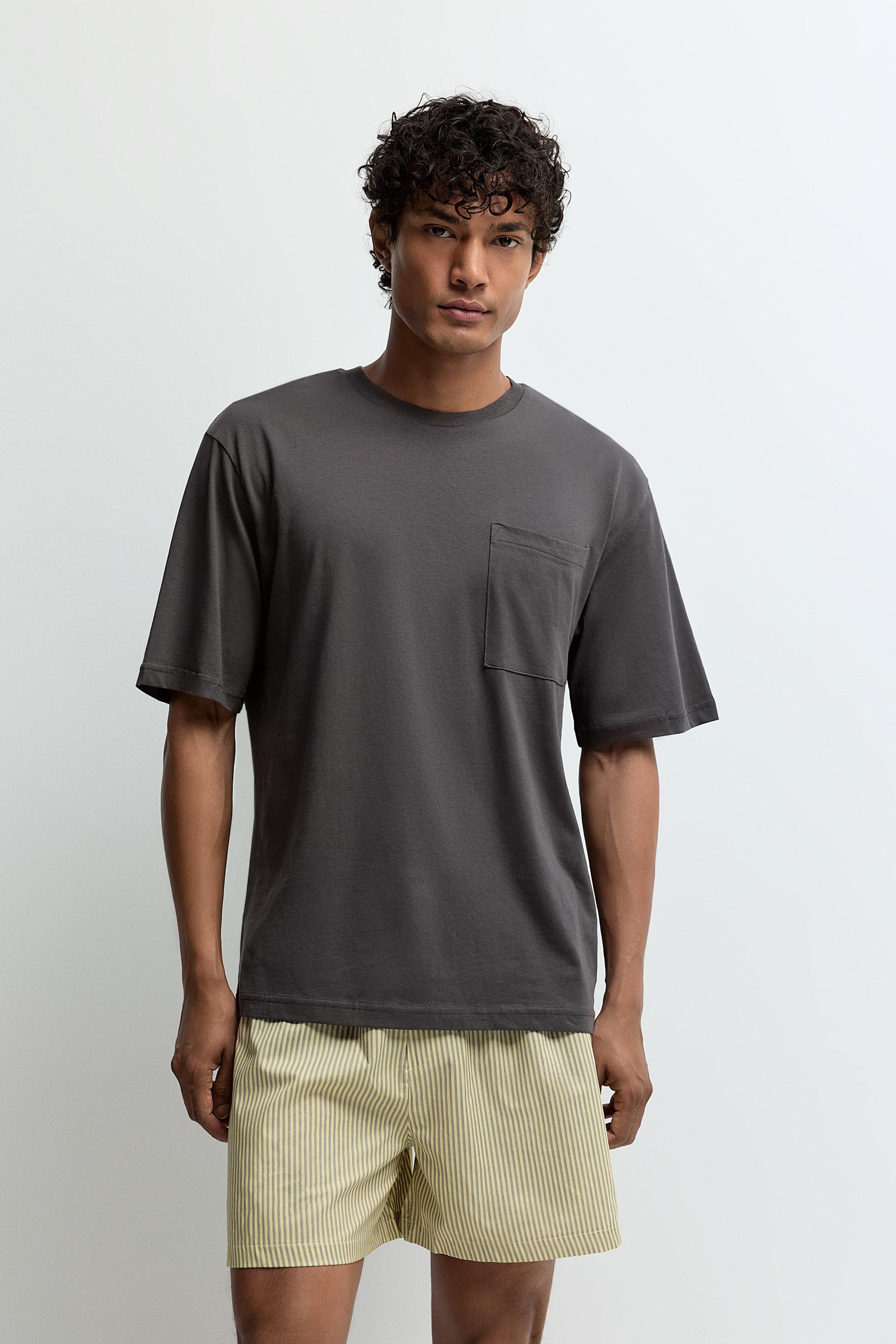 Short pyjamas with pocket — CHARCOAL GREY